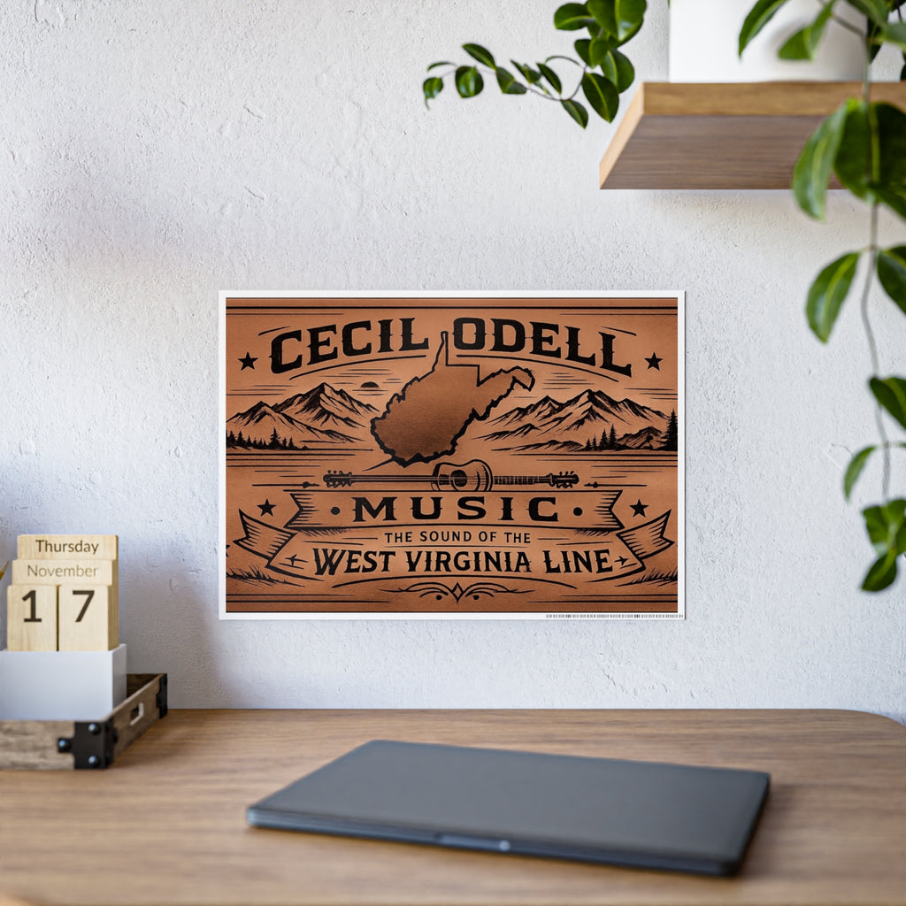 Cecil Odell Music Poster: 'The Sound of the West Virginia Line' Vintage Wood-Style Print