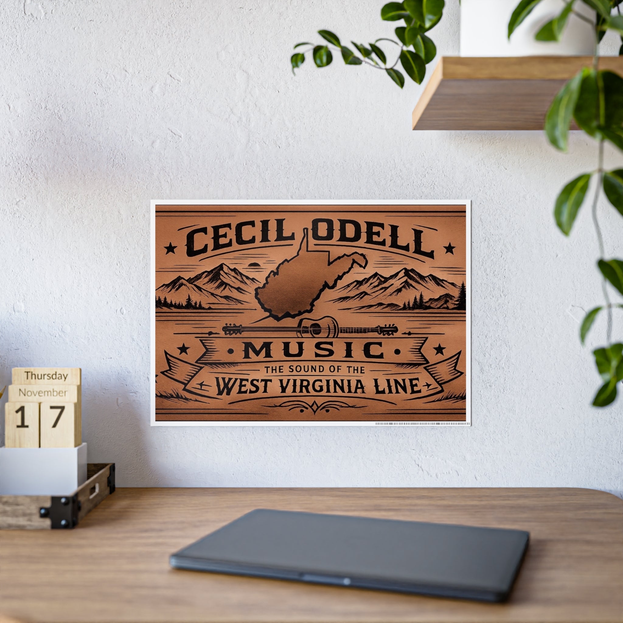 Cecil Odell Music Poster: 'The Sound of the West Virginia Line' Vintage Wood-Style Print
