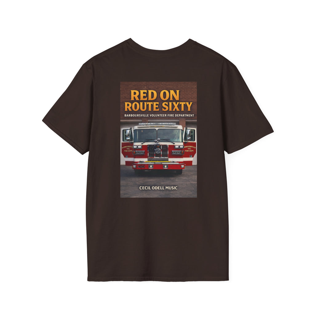 Fire Truck Graphic T-Shirt: “Red on Route Sixty” Front Patch & Back Rescue Design