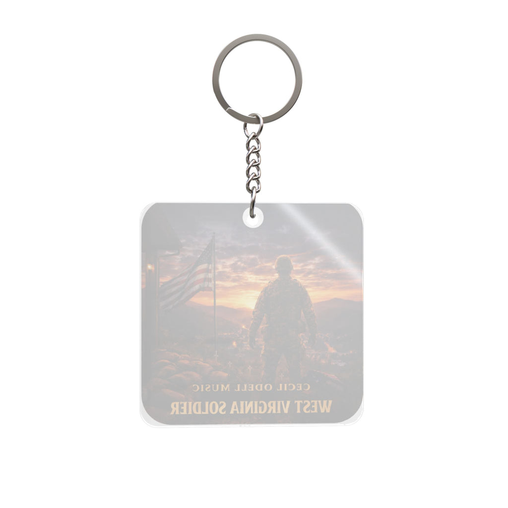West Virginia Soldier Square Keychain: Patriotic Military Tribute Keyring
