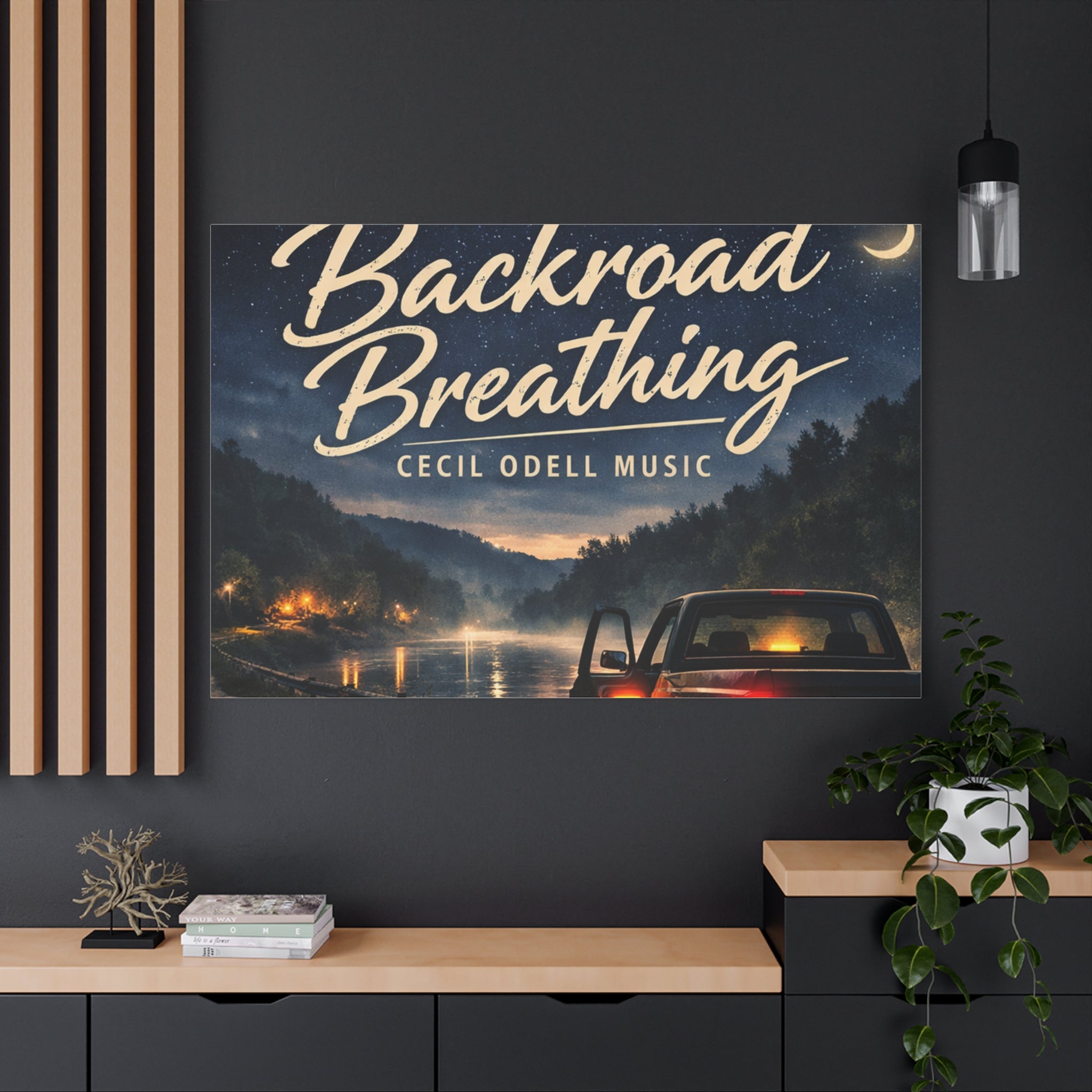 Backroad Breathing Matte Canvas Wall Art: Night Truck Landscape Music Print