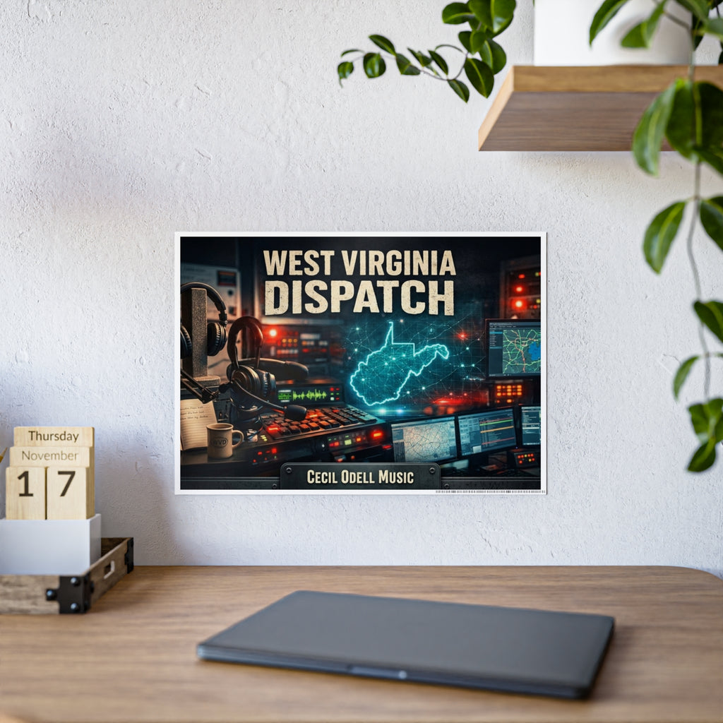 West Virginia Dispatch Gloss Poster: Retro Radio Control Room Wall Art