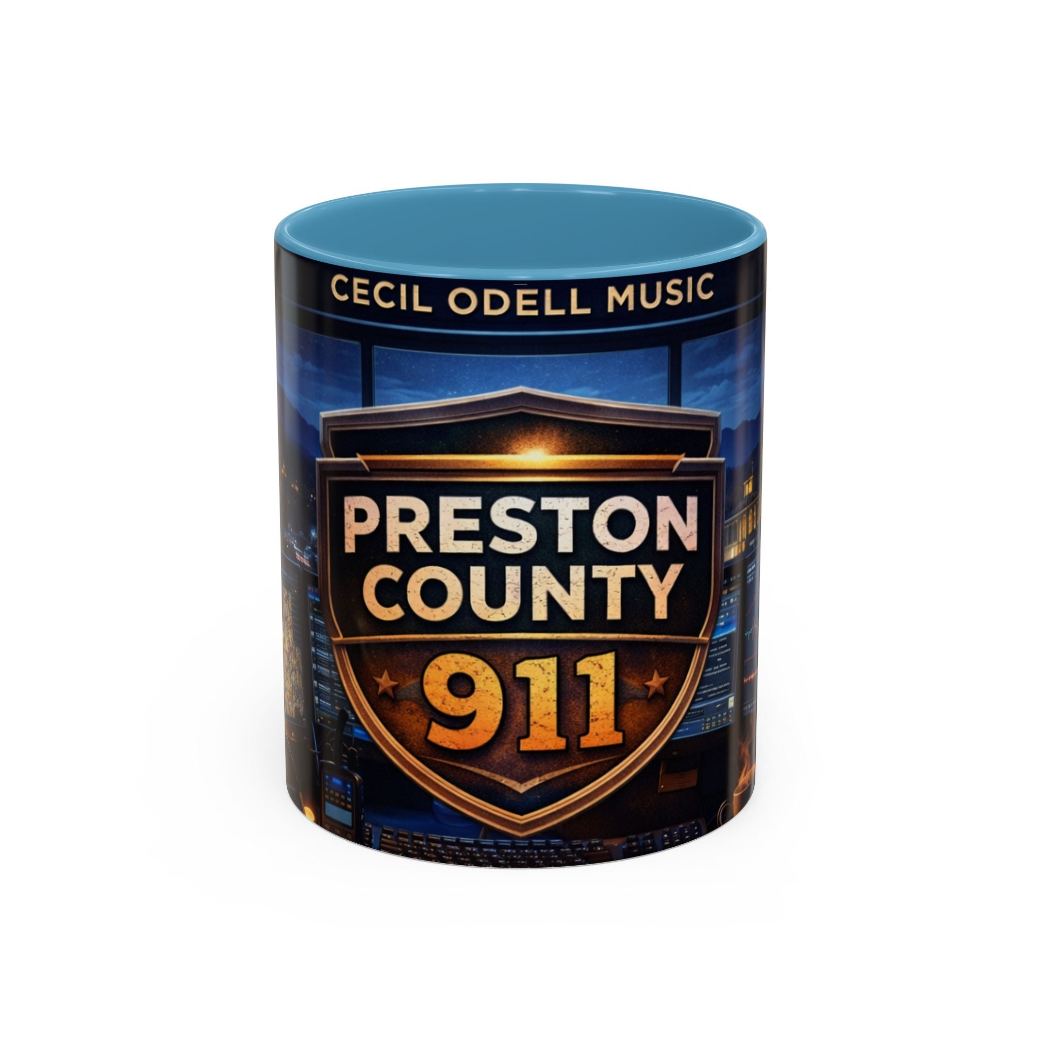 Preston County 911 Coffee Mug: Emergency Dispatch Badge Accent Mug