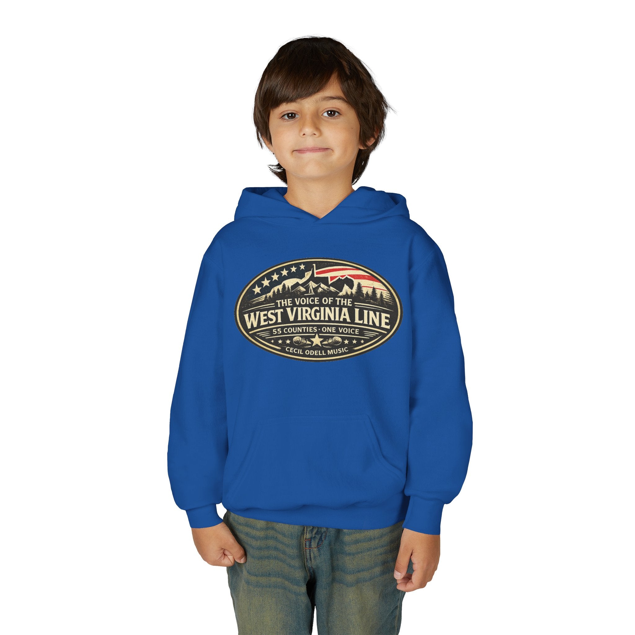 Youth Hoodie - '55 County Line' West Virginia Line Music Graphic Pullover