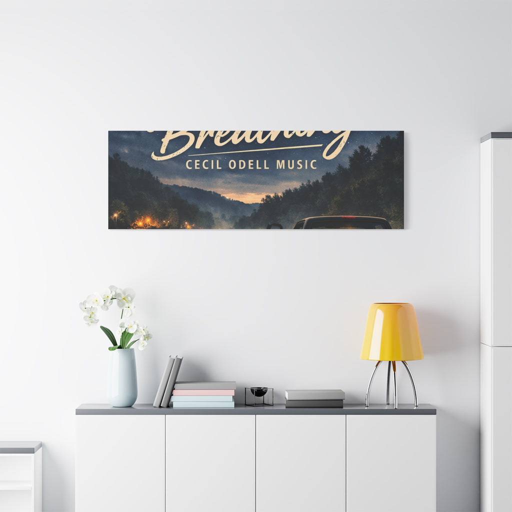 Backroad Breathing Matte Canvas Wall Art: Night Truck Landscape Music Print