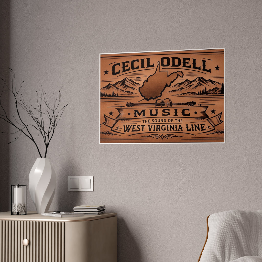 Cecil Odell Music Poster: 'The Sound of the West Virginia Line' Vintage Wood-Style Print
