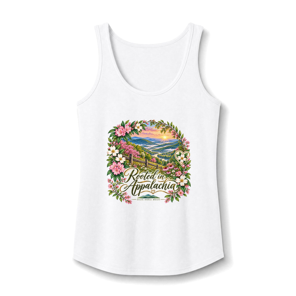 Appalachian Floral Tank Top — "Rooted in Appalachia" Scenic Women's Cotton Tank