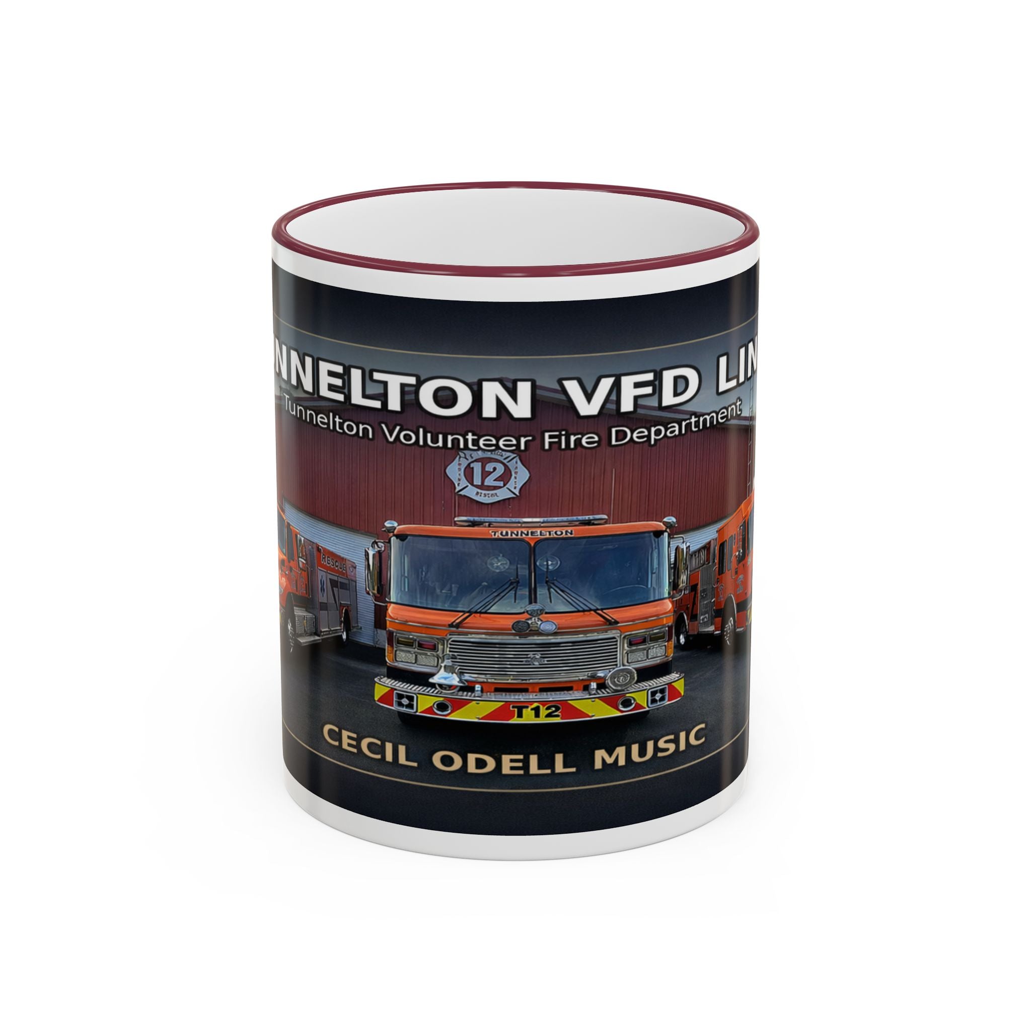 Fire Truck Photo Accent Rim Mug: "Cecil Odell Music" Volunteer Fire Department Tribute (11oz/15oz)