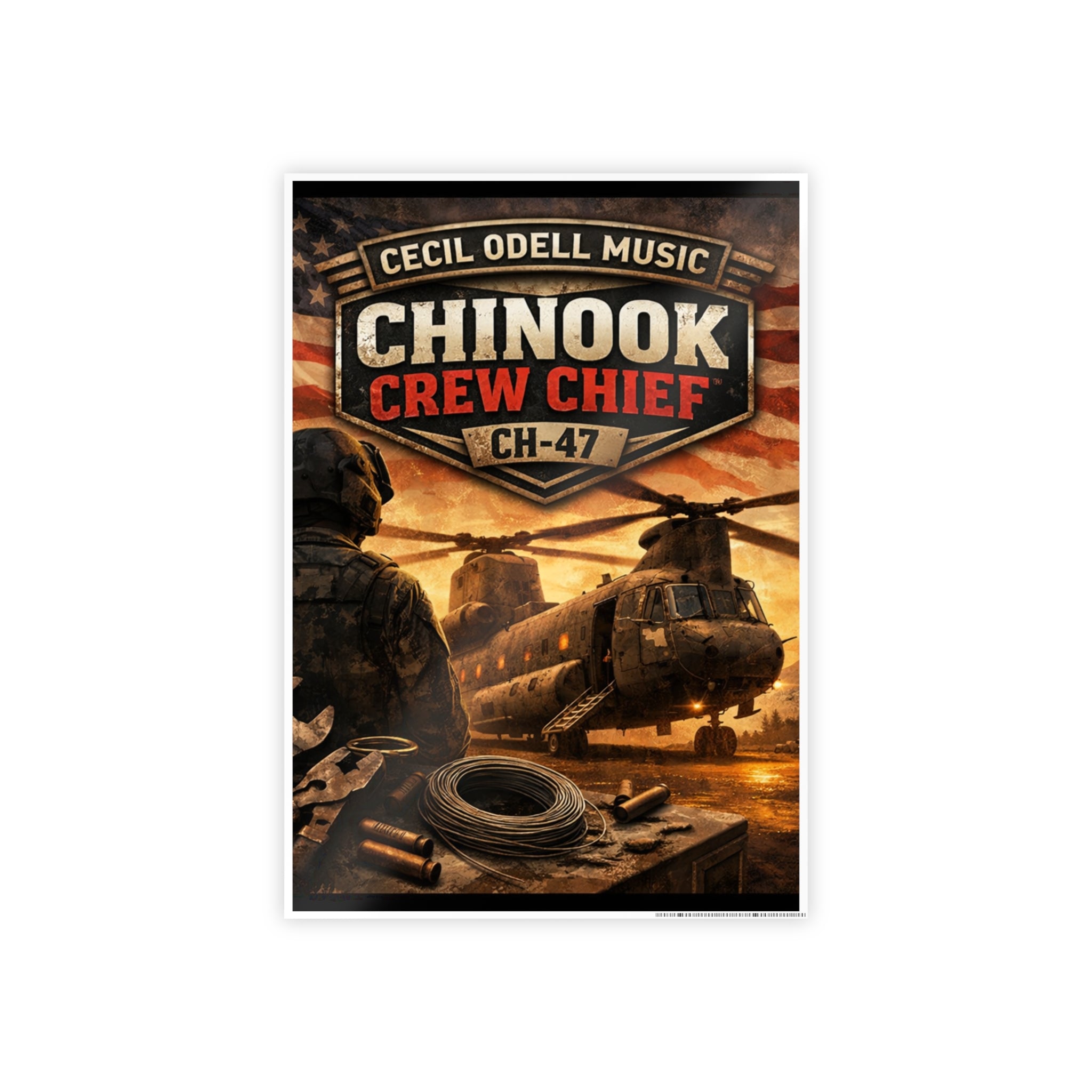 Chinook Crew Chief CH-47 Gloss Poster: Military Helicopter Wall Art