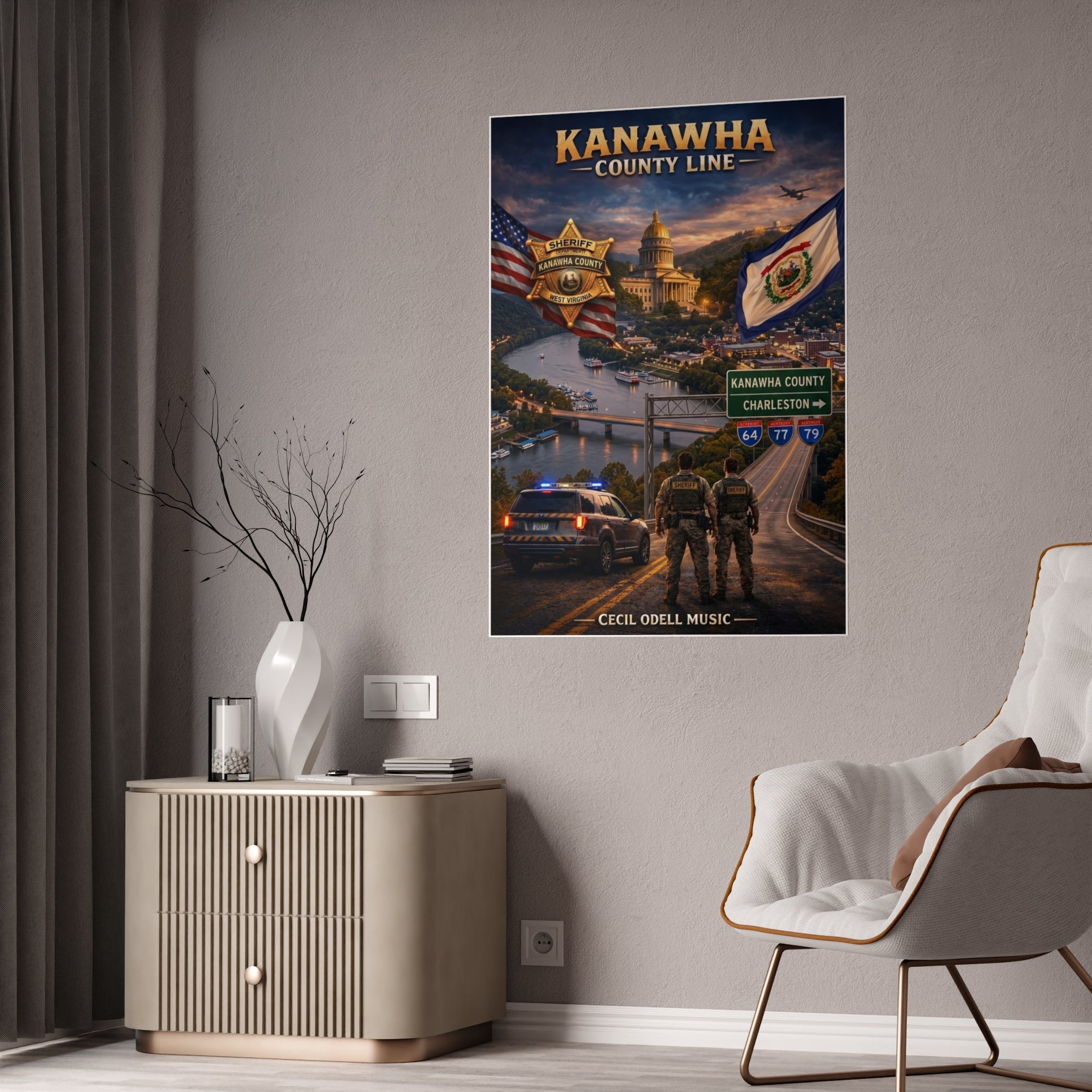Kanawha County Line Gloss Poster: West Virginia County Pride Wall Art