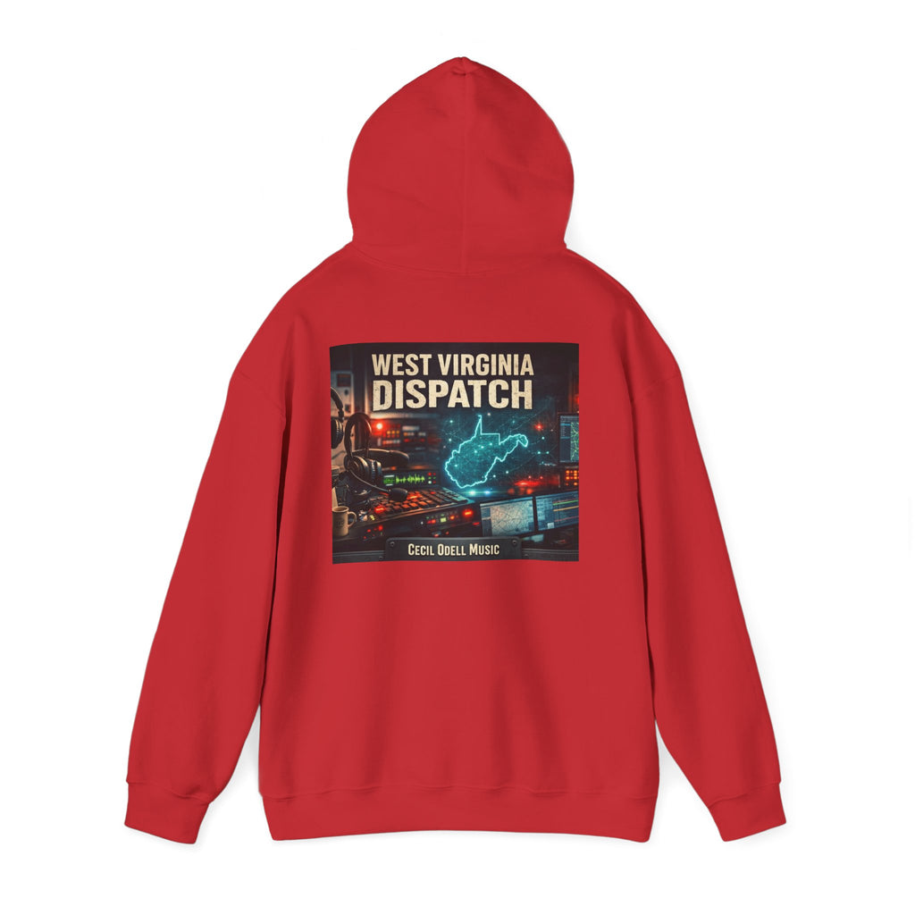 West Virginia Dispatch Hoodie: Retro Neon State Map & Eagle Graphic