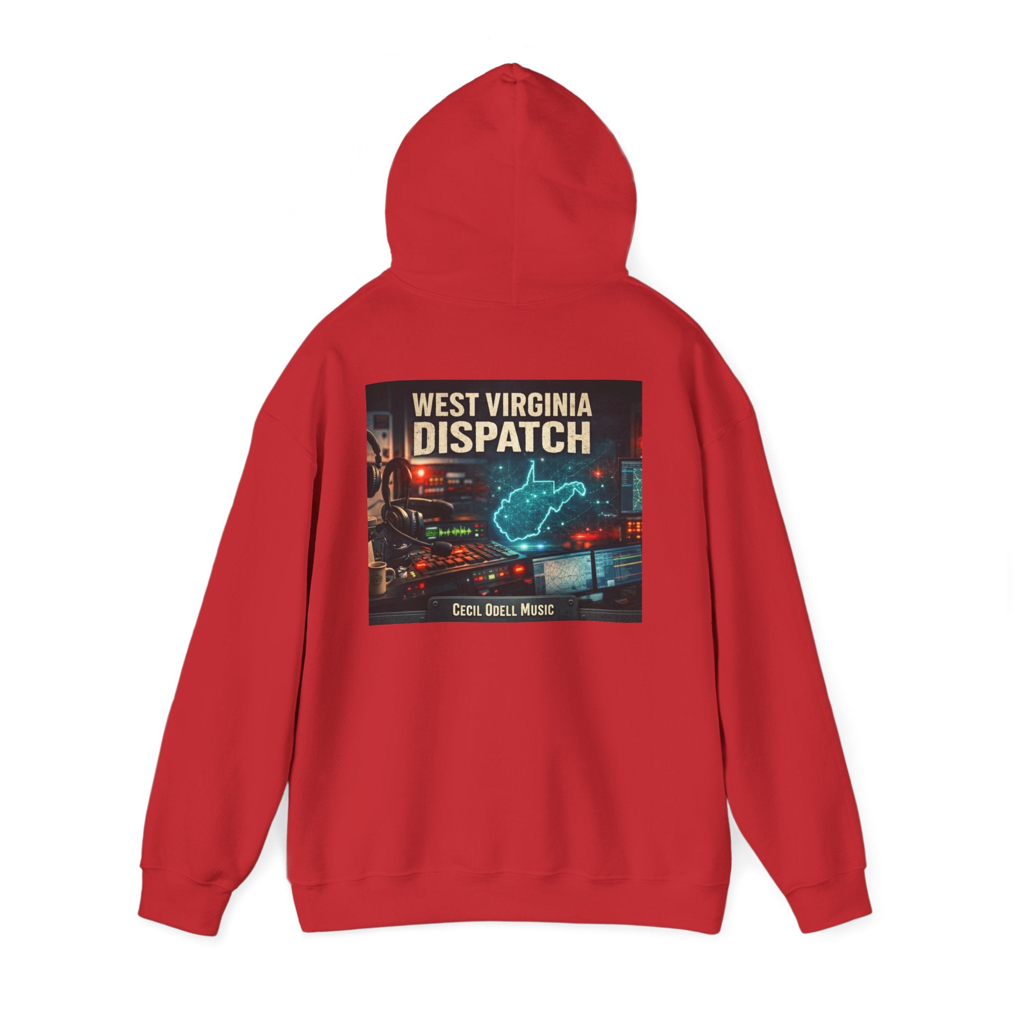 West Virginia Dispatch Hoodie: Retro Neon State Map & Eagle Graphic