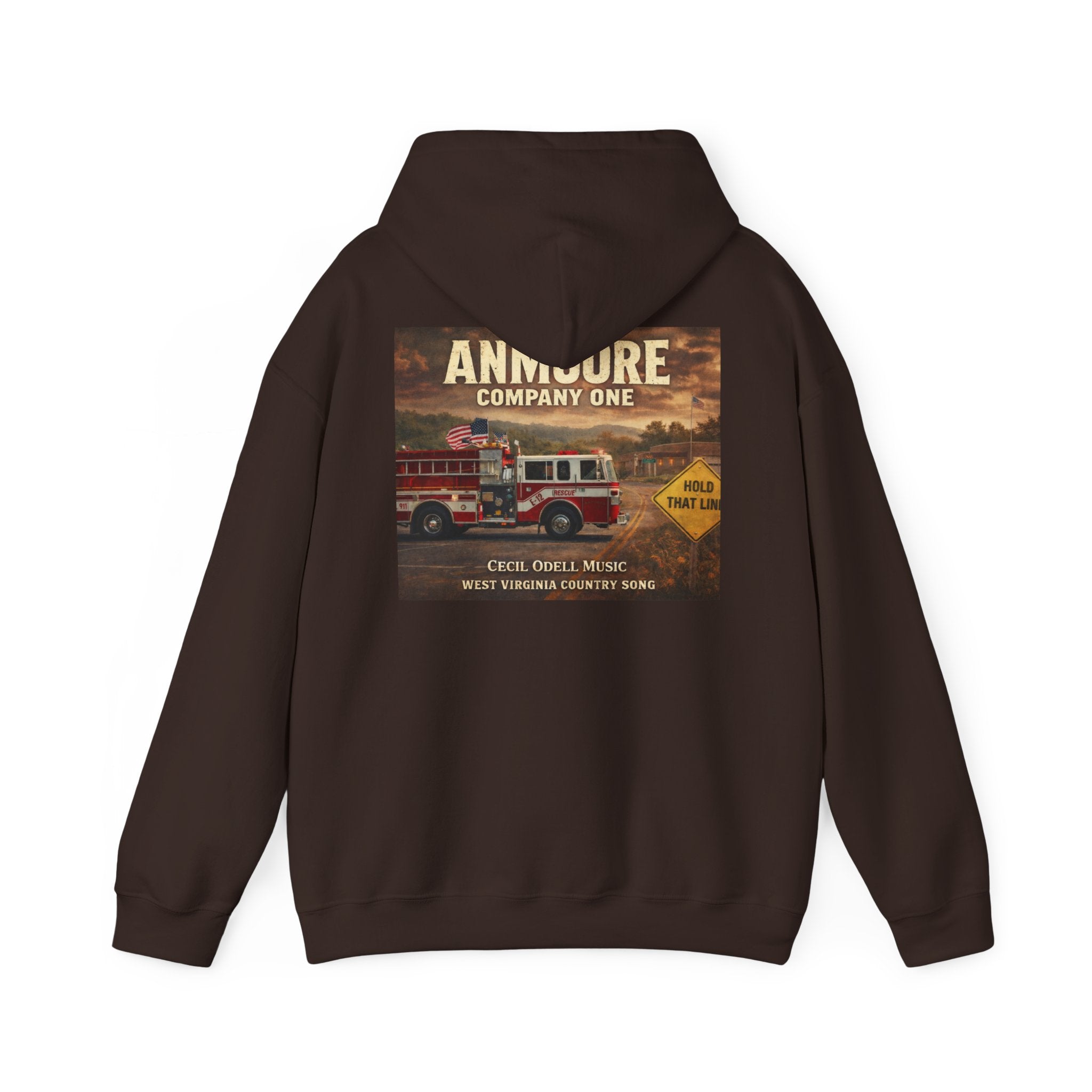 Firetruck Graphic Hoodie: Anmoore Company One Vintage Rescue Music Crewneck