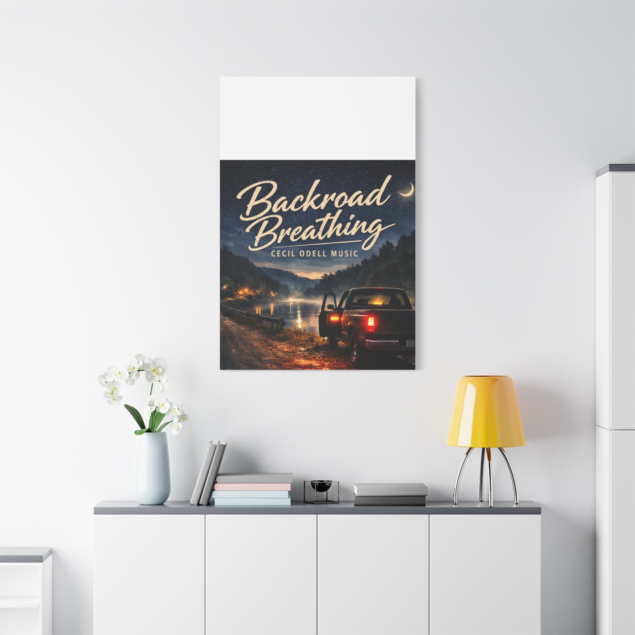 Backroad Breathing Matte Canvas Wall Art: Night Truck Landscape Music Print