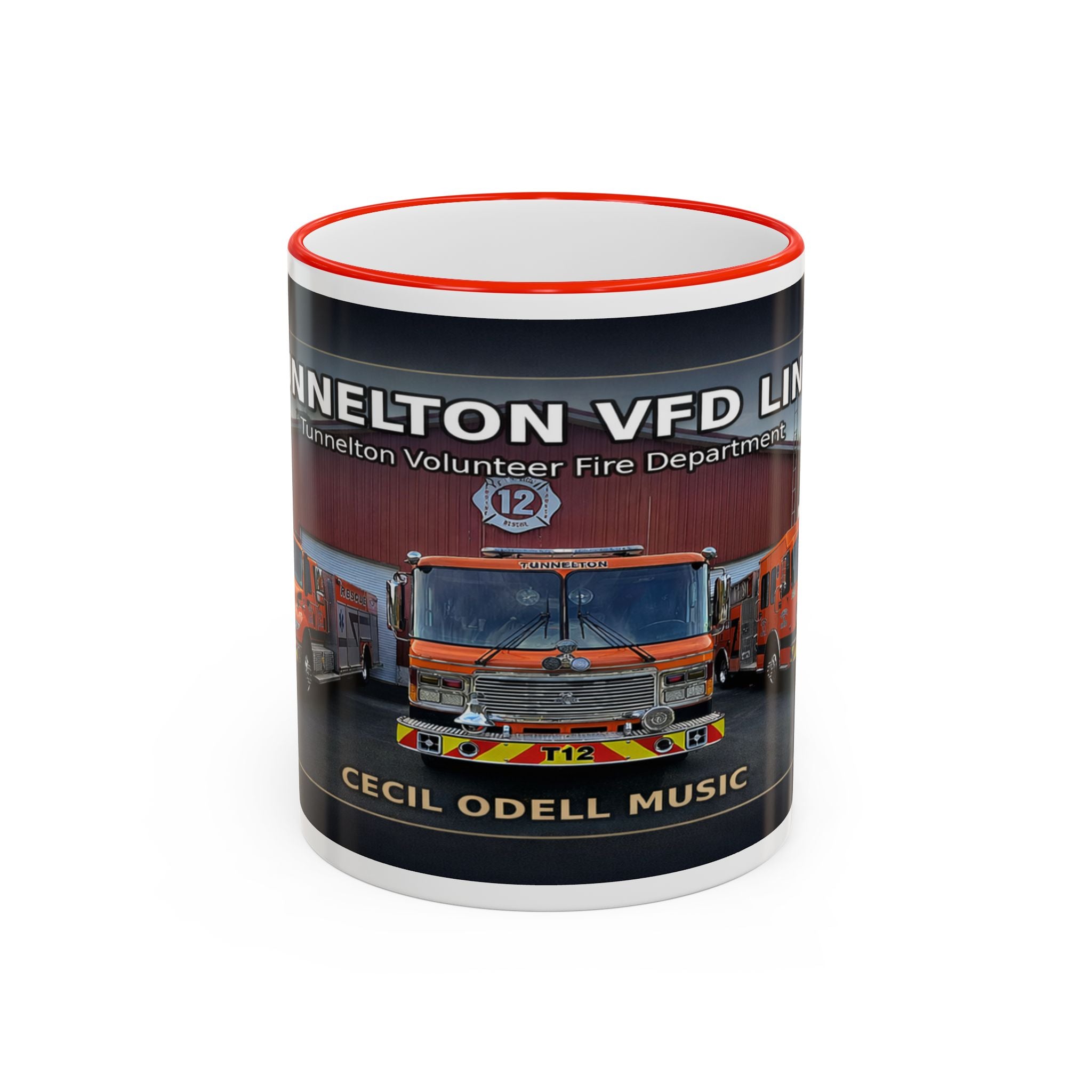 Fire Truck Photo Accent Rim Mug: "Cecil Odell Music" Volunteer Fire Department Tribute (11oz/15oz)