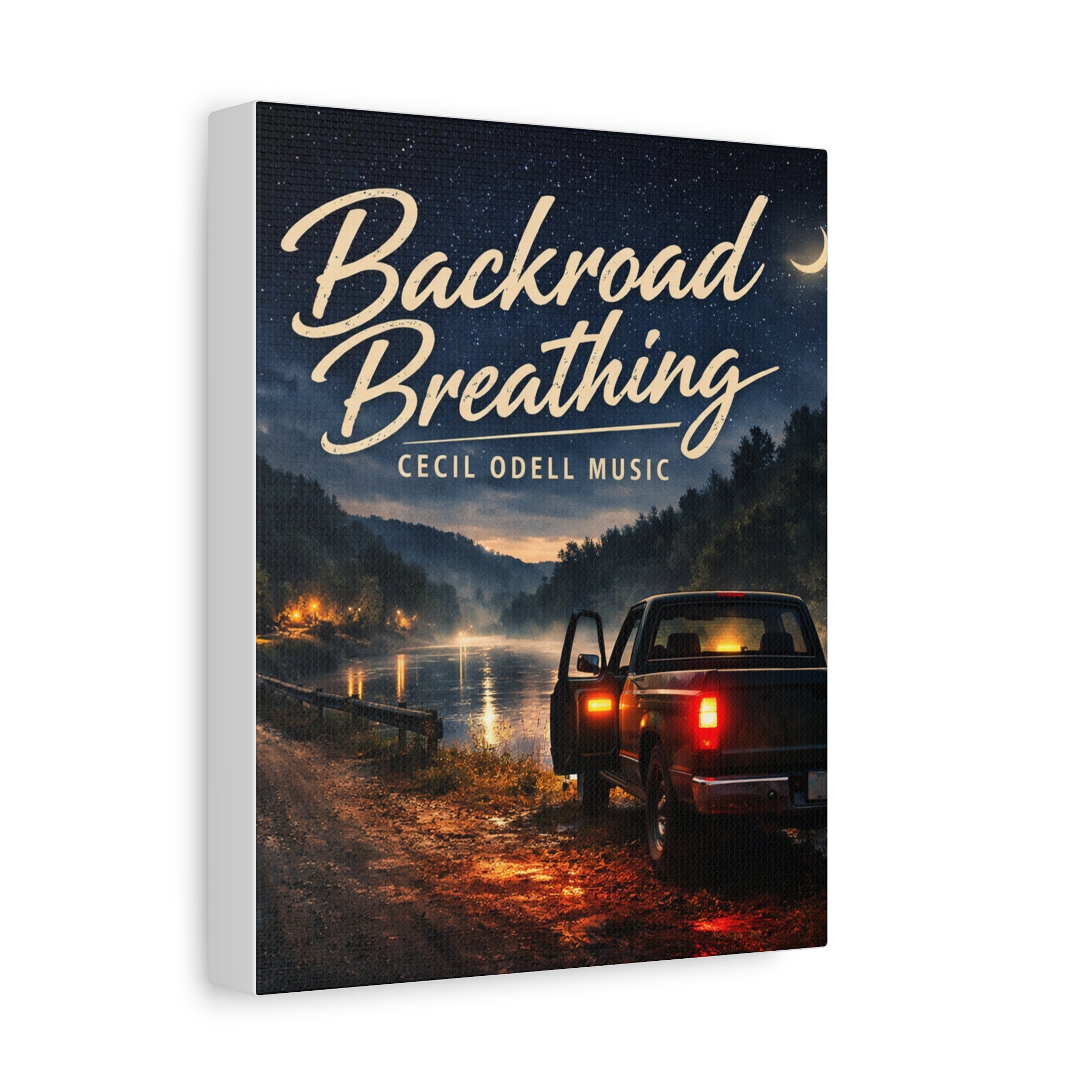 Backroad Breathing Matte Canvas Wall Art – Night Truck Landscape Music Print