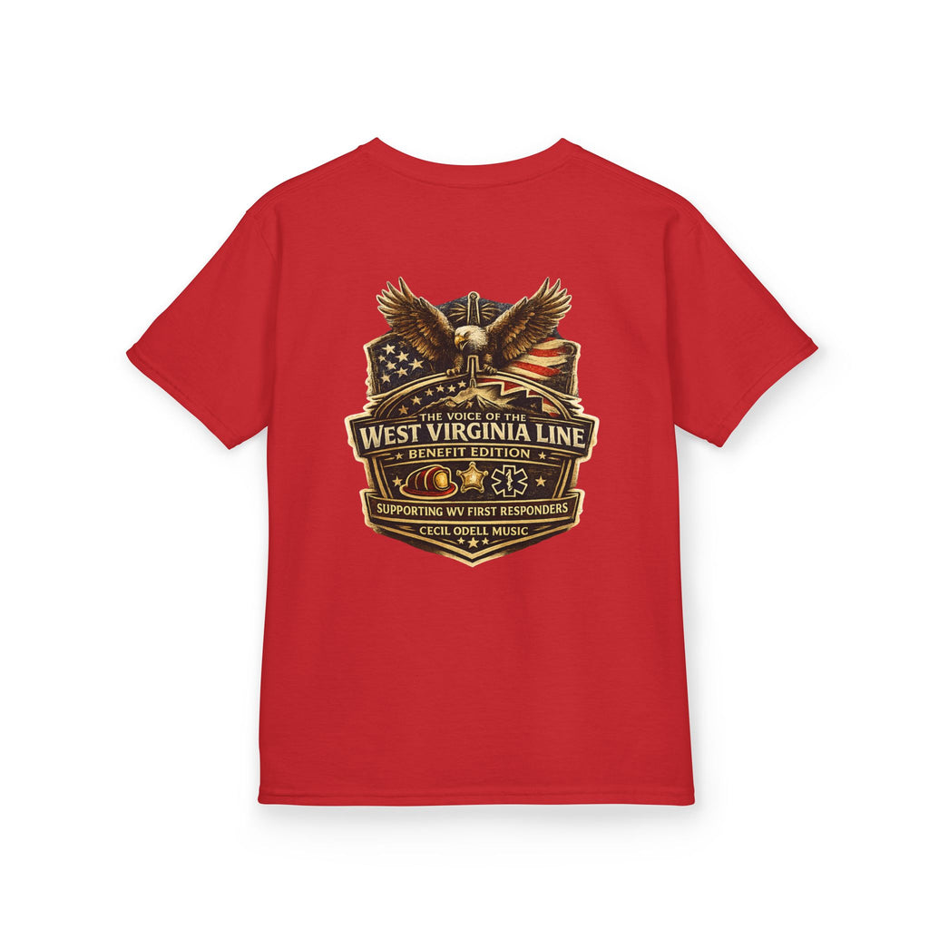 Kids T‑Shirt: Vintage West Virginia Line Badge with Eagle & American Flag