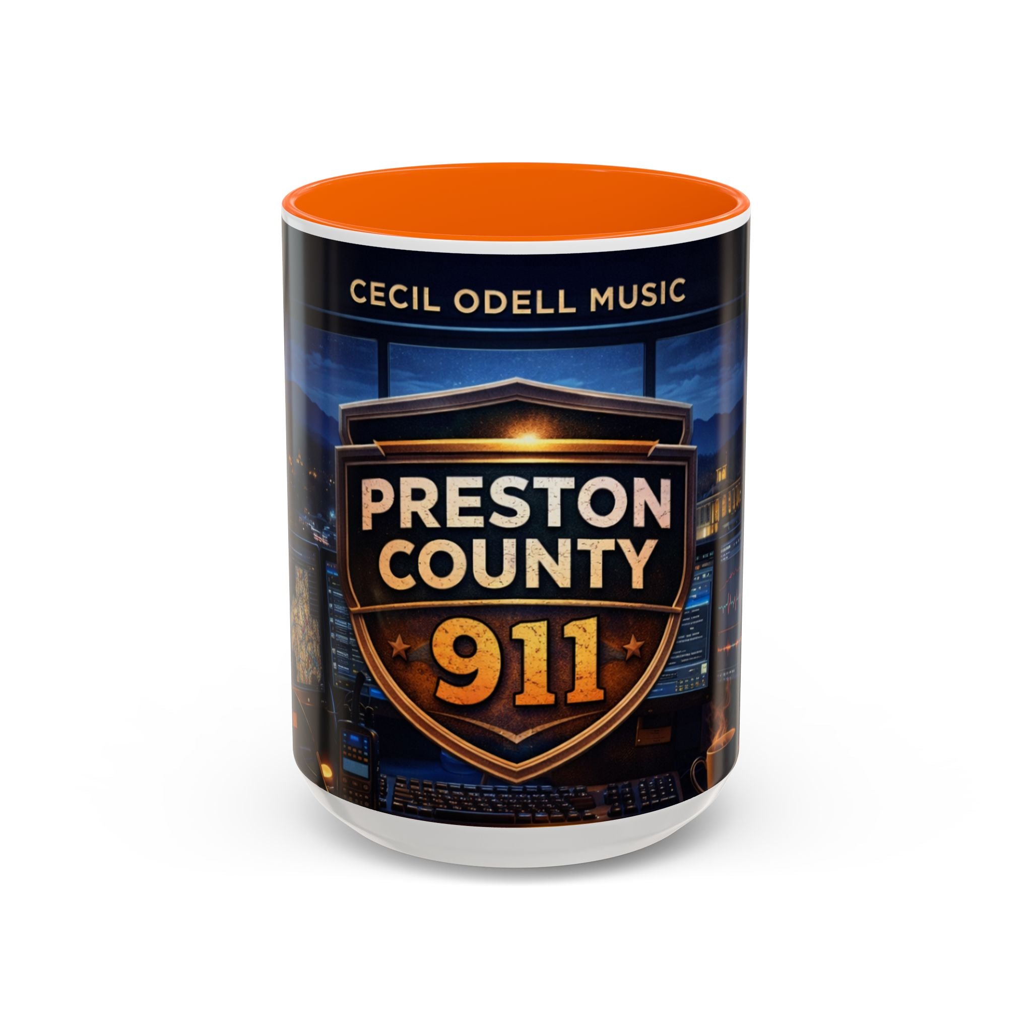 Preston County 911 Coffee Mug: Emergency Dispatch Badge Accent Mug