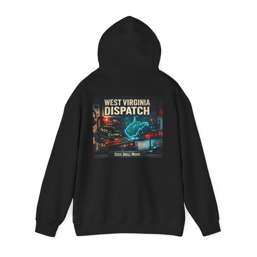 West Virginia Dispatch Hoodie: Retro Neon State Map & Eagle Graphic