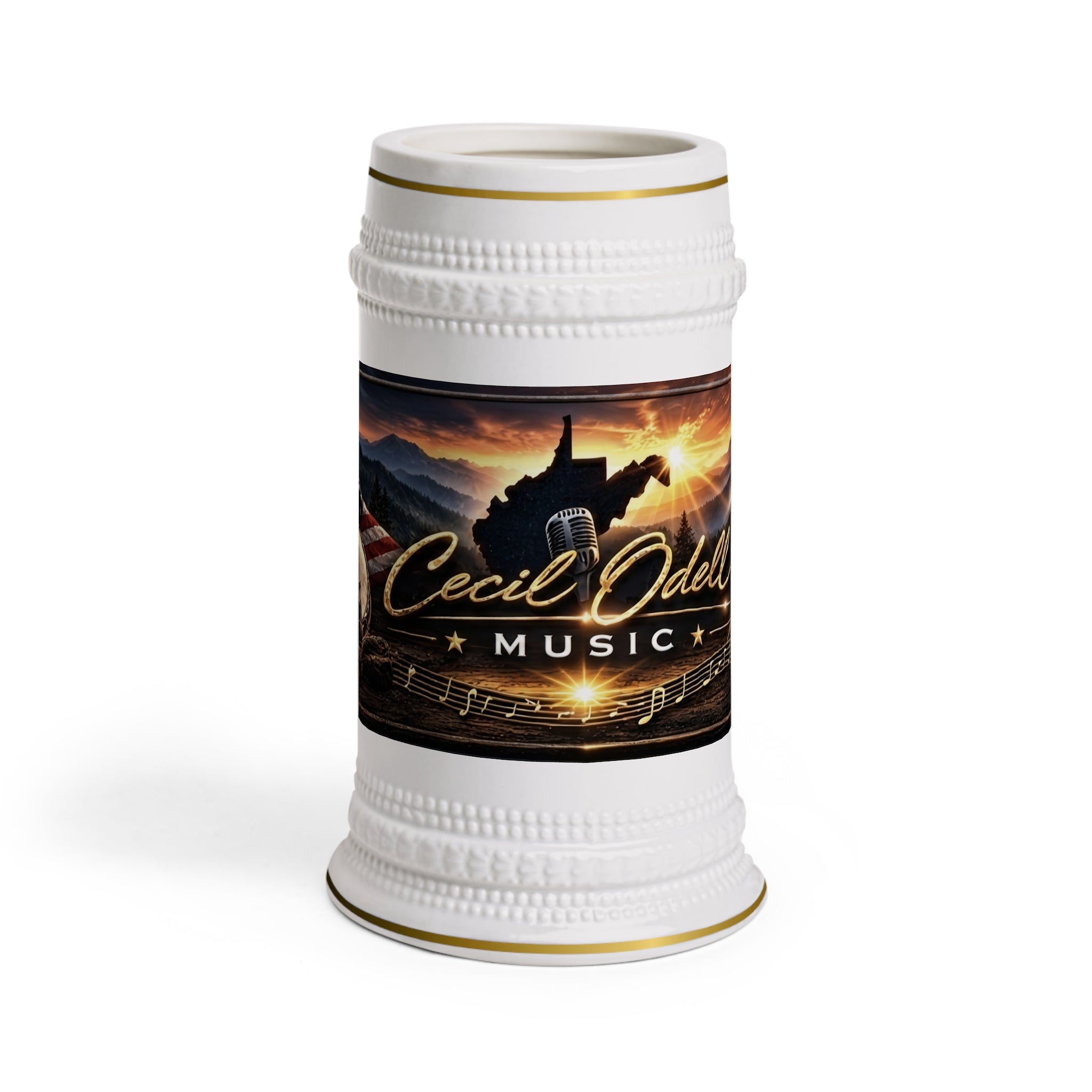 Beer Stein - Rustic Country Music Beer Stein Mug with Banjo & American Flag Design
