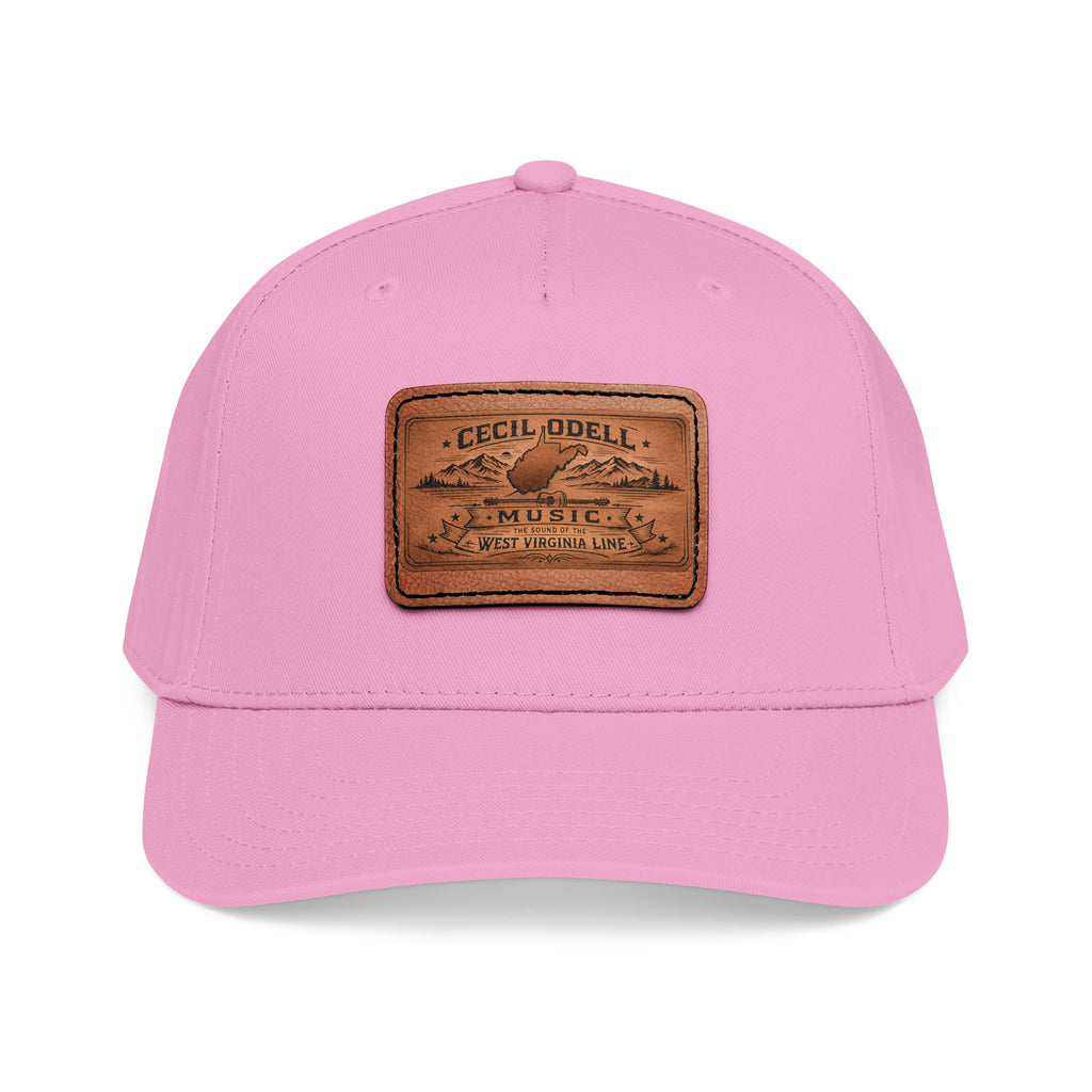 Leather Patch Baseball Cap: Vintage Music Logo Mid-Profile Hat