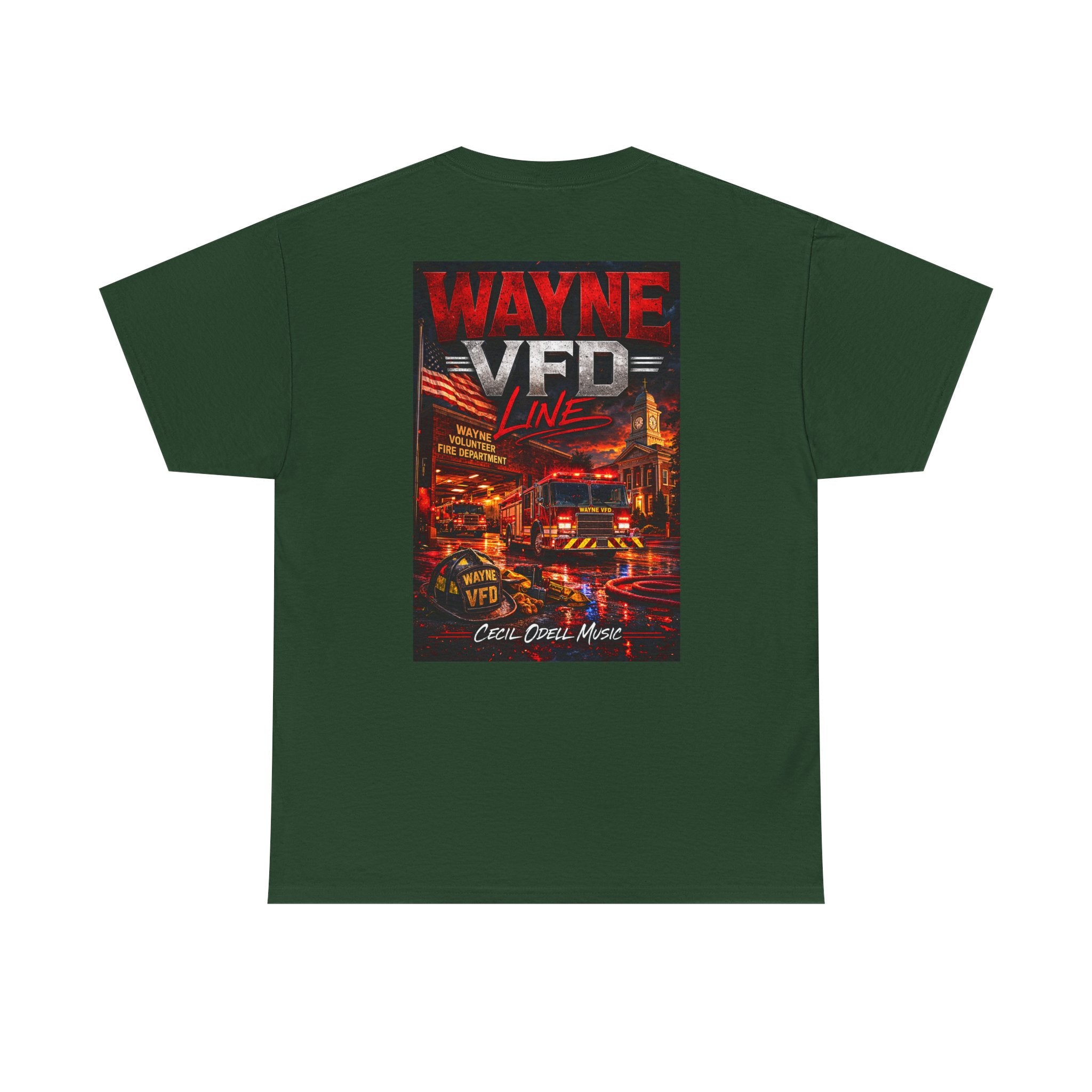 Wayne VFD Line Graphic Tee: Retro Firefighter Poster Shirt