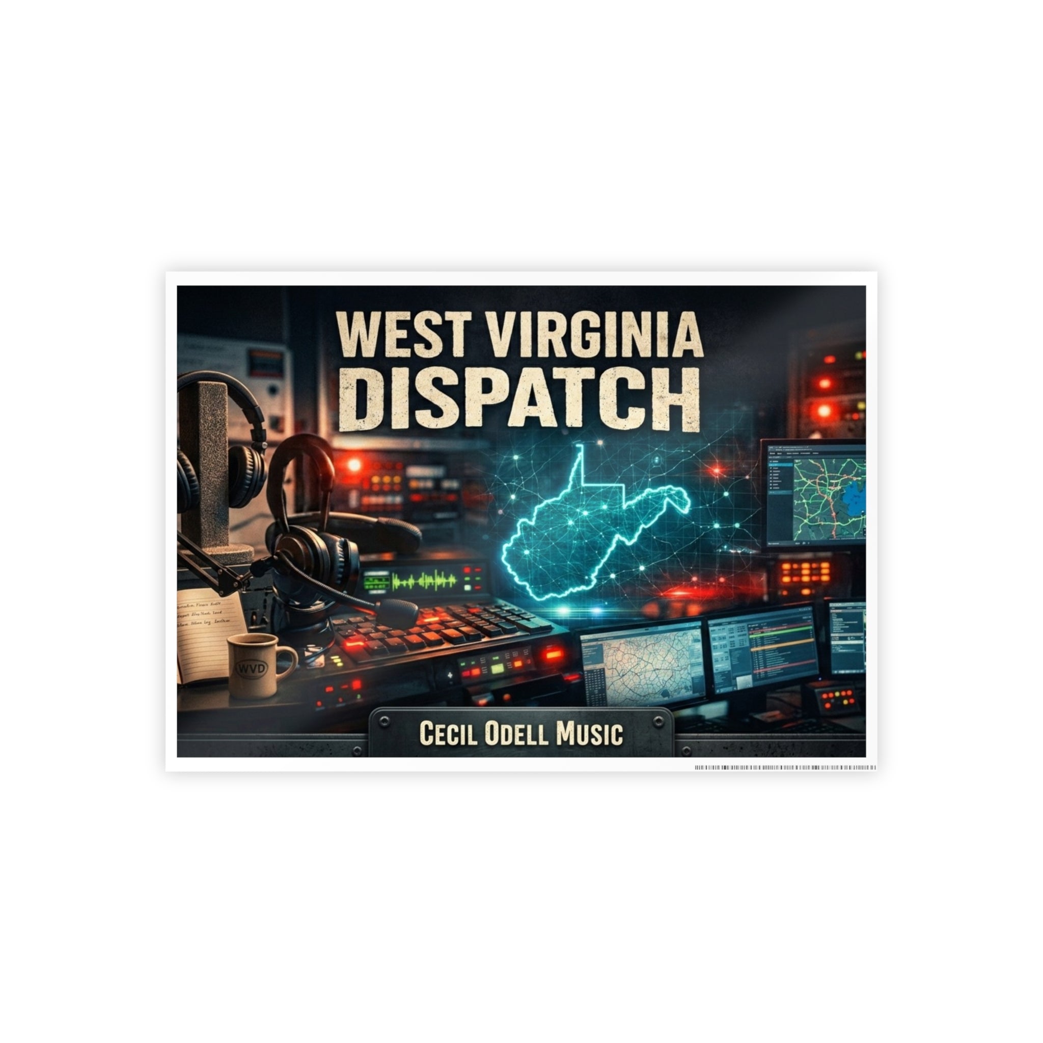 West Virginia Dispatch Gloss Poster: Retro Radio Control Room Wall Art