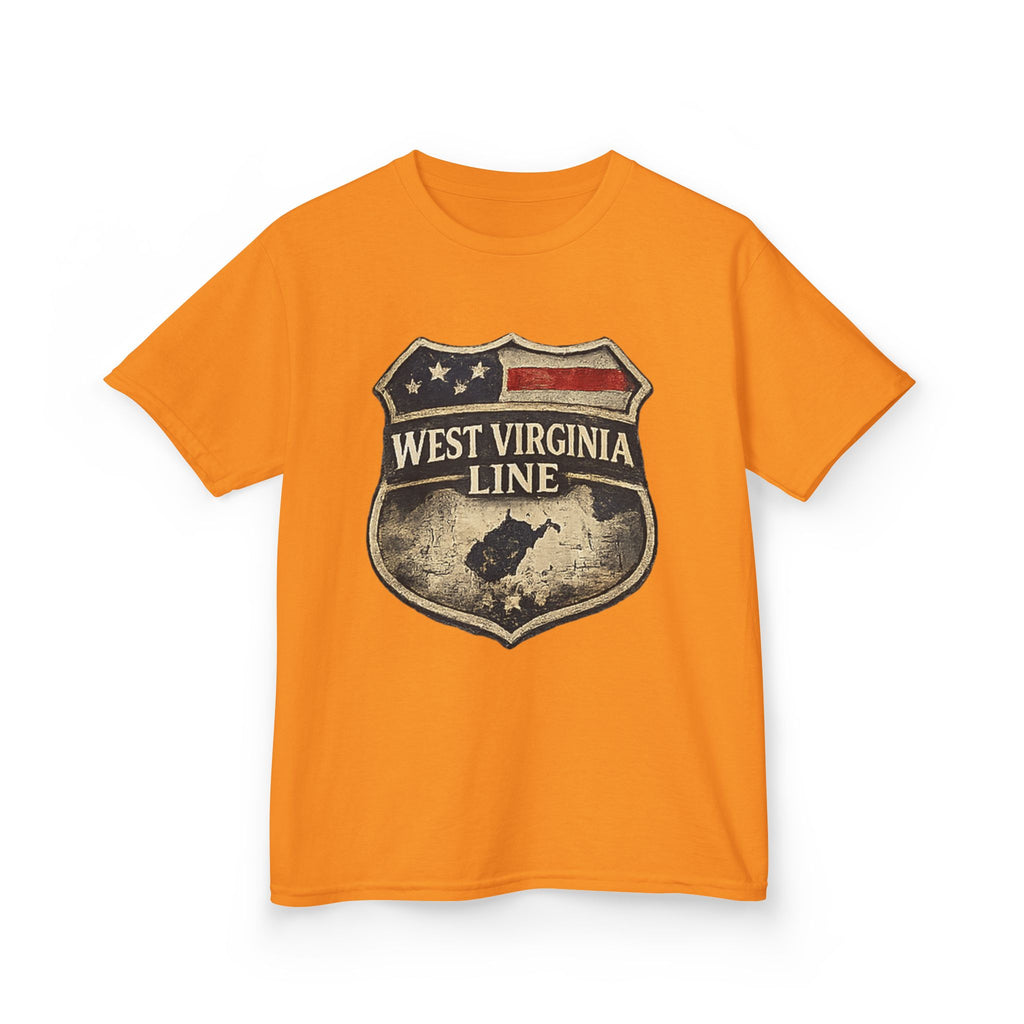 Kids T‑Shirt: Vintage West Virginia Line Badge with Eagle & American Flag