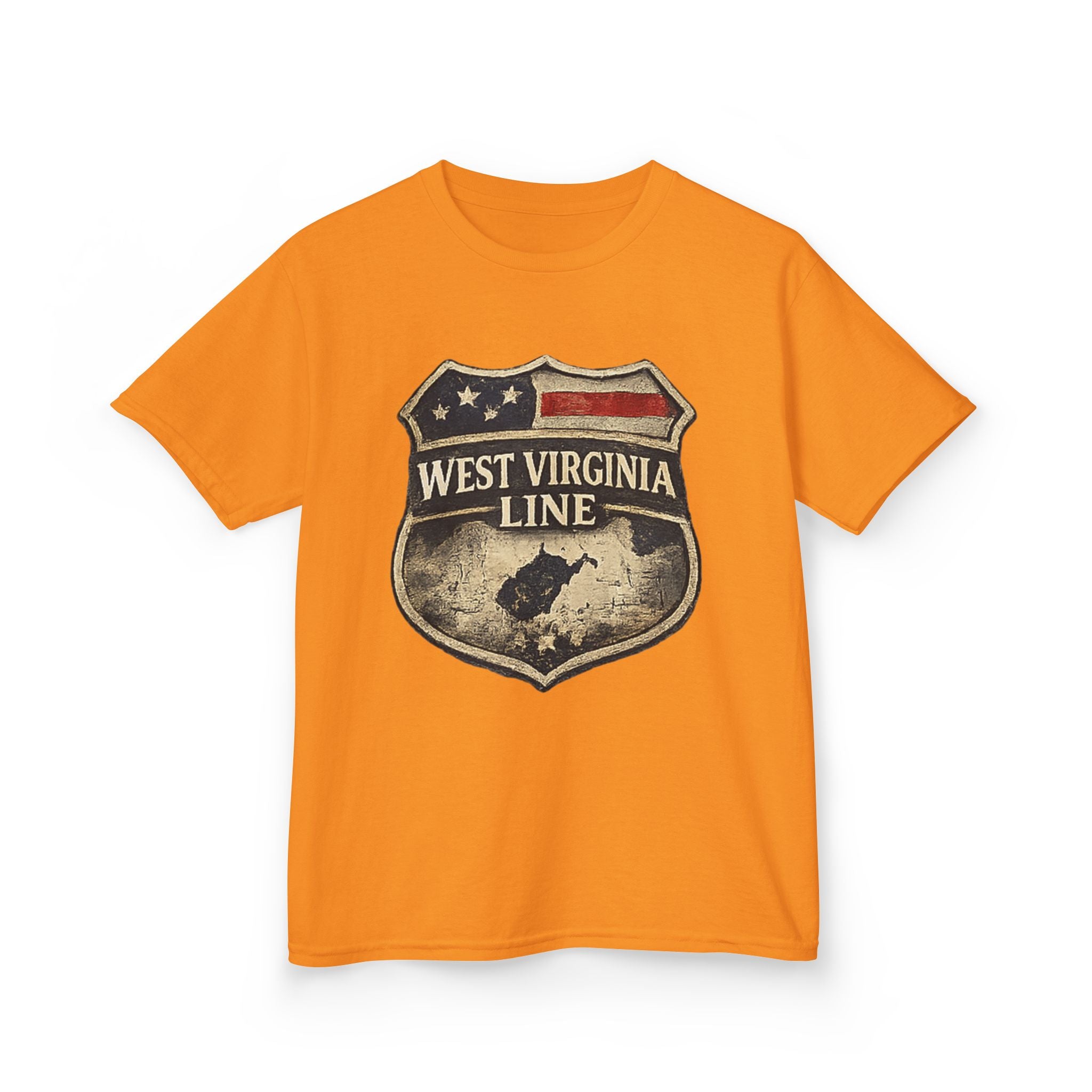 Kids T‑Shirt: Vintage West Virginia Line Badge with Eagle & American Flag