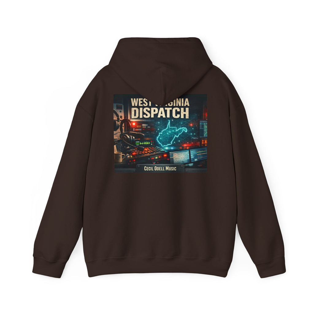 West Virginia Dispatch Hoodie: Retro Neon State Map & Eagle Graphic