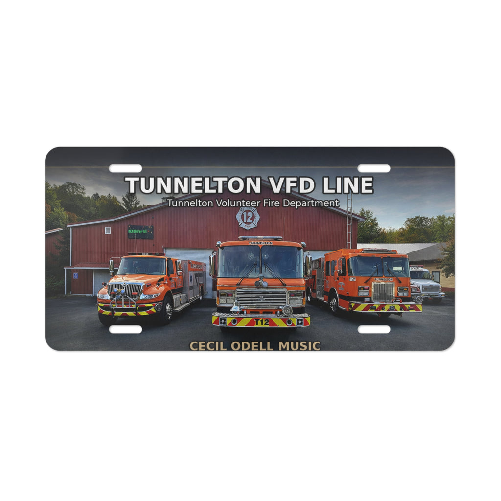 Tunnelton VFD Line Firetruck Vanity Plate: Volunteer Fire Department License Ornament