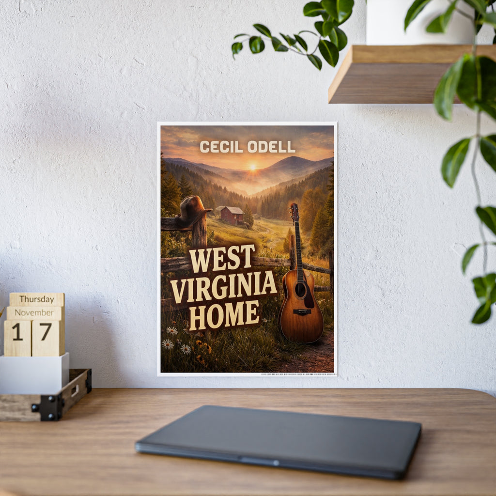 West Virginia Home Poster: Rustic Mountain Guitar Wall Art