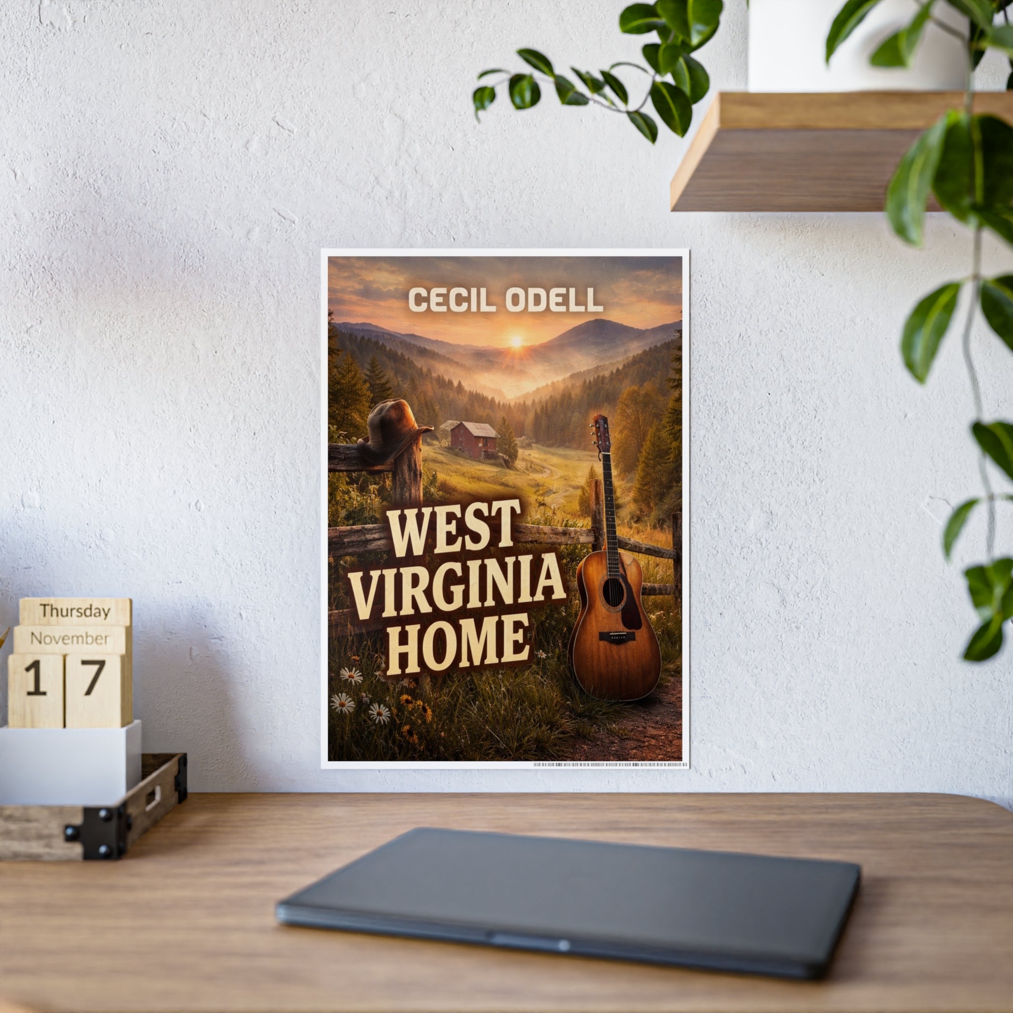 West Virginia Home Poster: Rustic Mountain Guitar Wall Art
