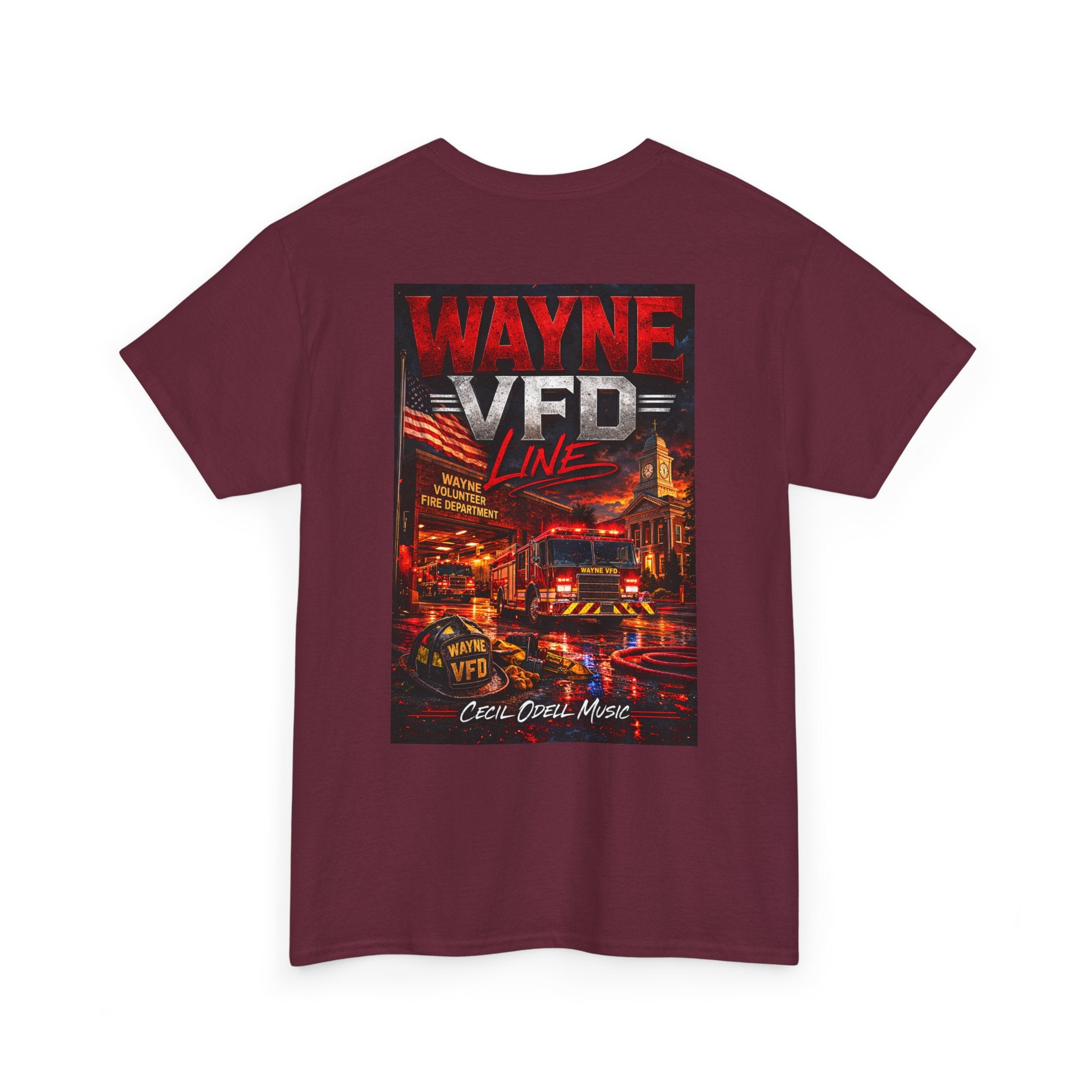 Wayne VFD Line Graphic Tee: Retro Firefighter Poster Shirt