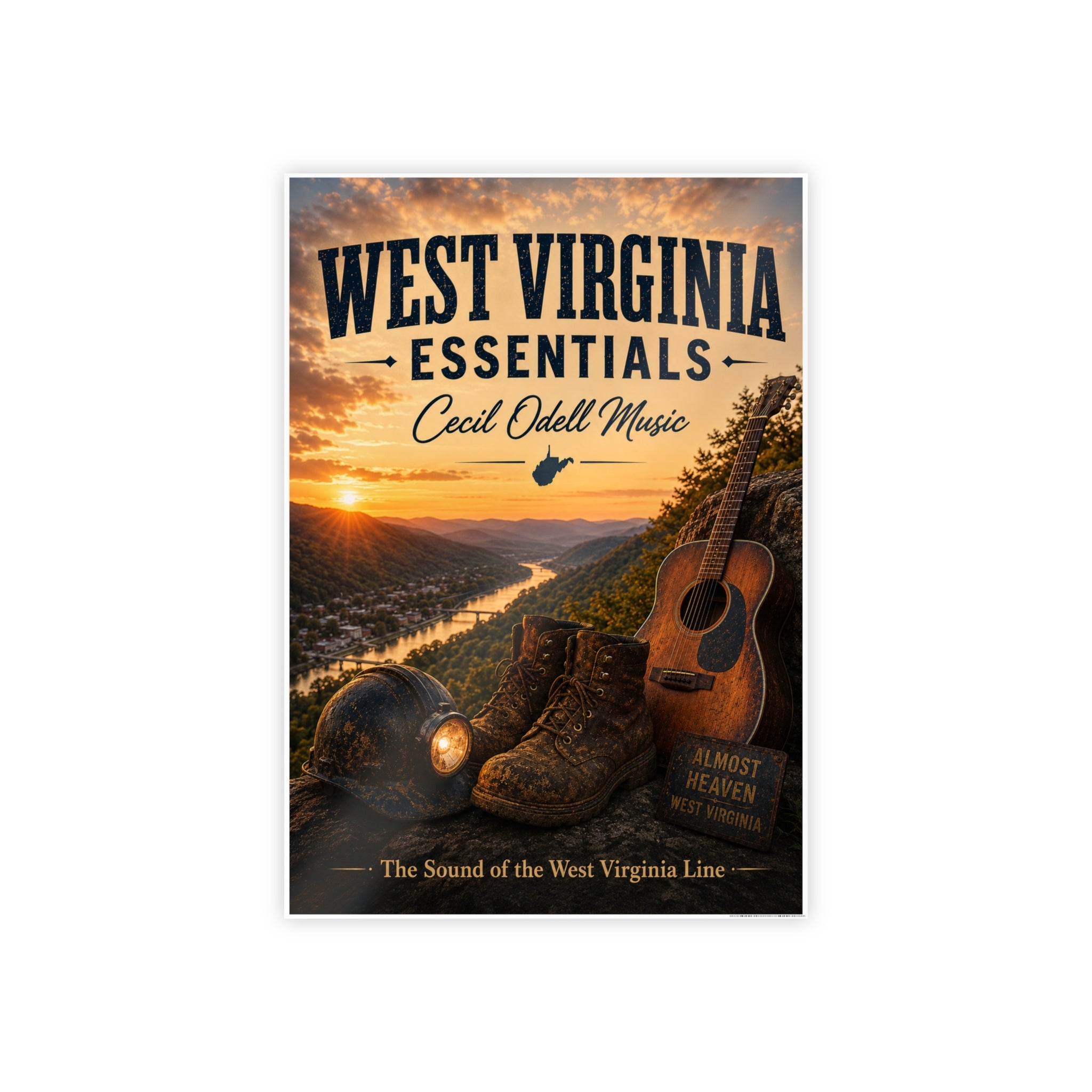 West Virginia Essentials Poster — Rustic Mountain Music Travel Wall Art