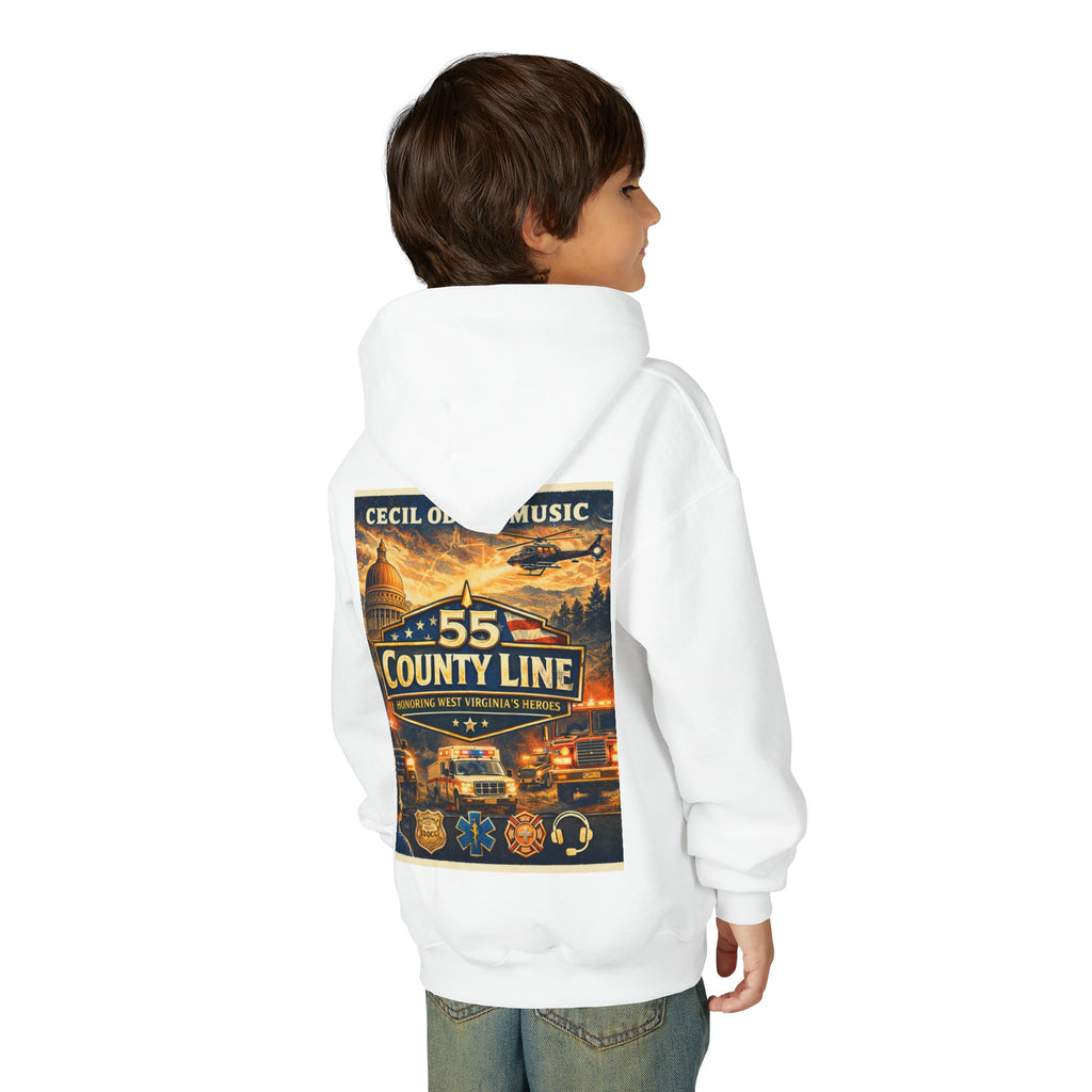 Youth Hoodie - '55 County Line' West Virginia Line Music Graphic Pullover