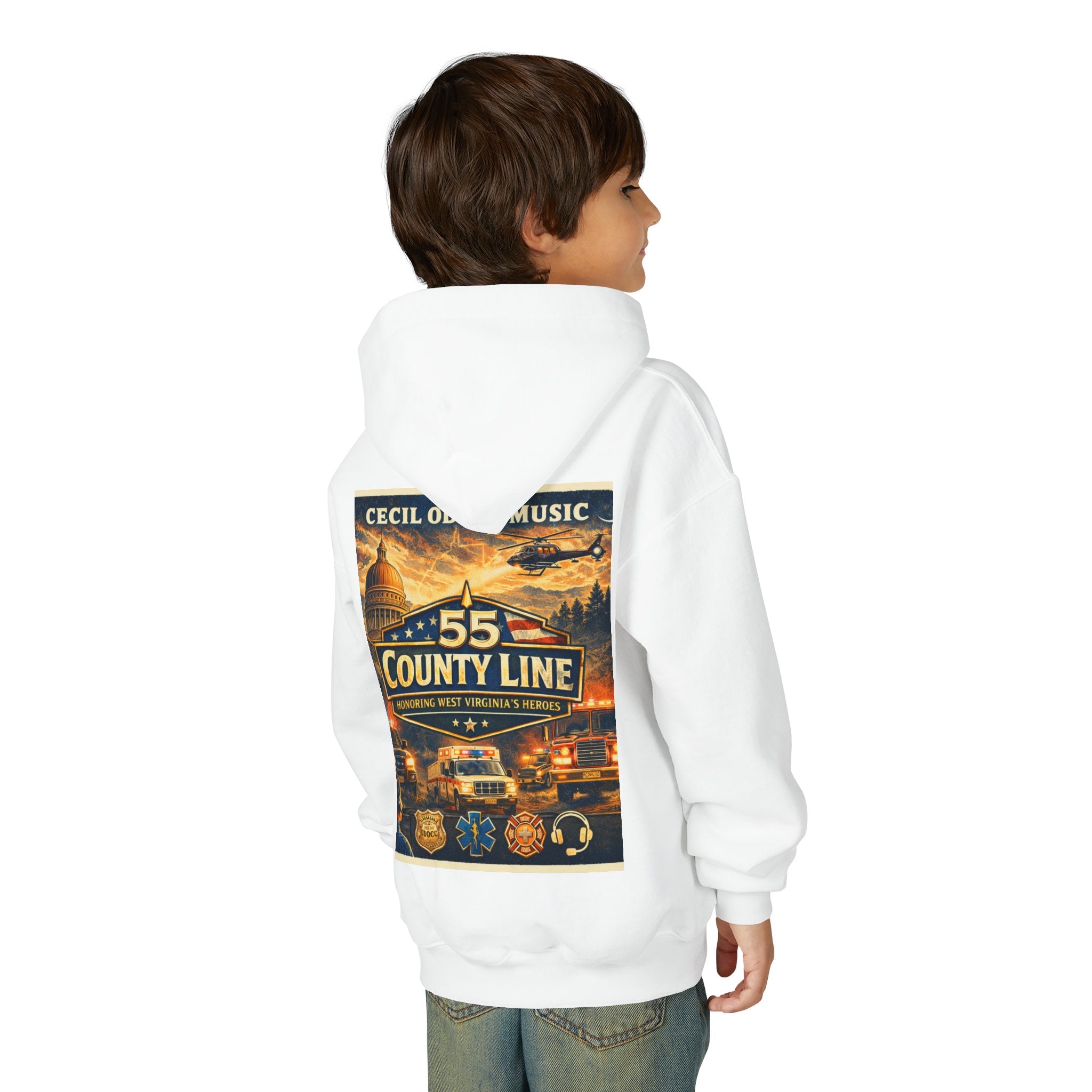 Youth Hoodie - '55 County Line' West Virginia Line Music Graphic Pullover