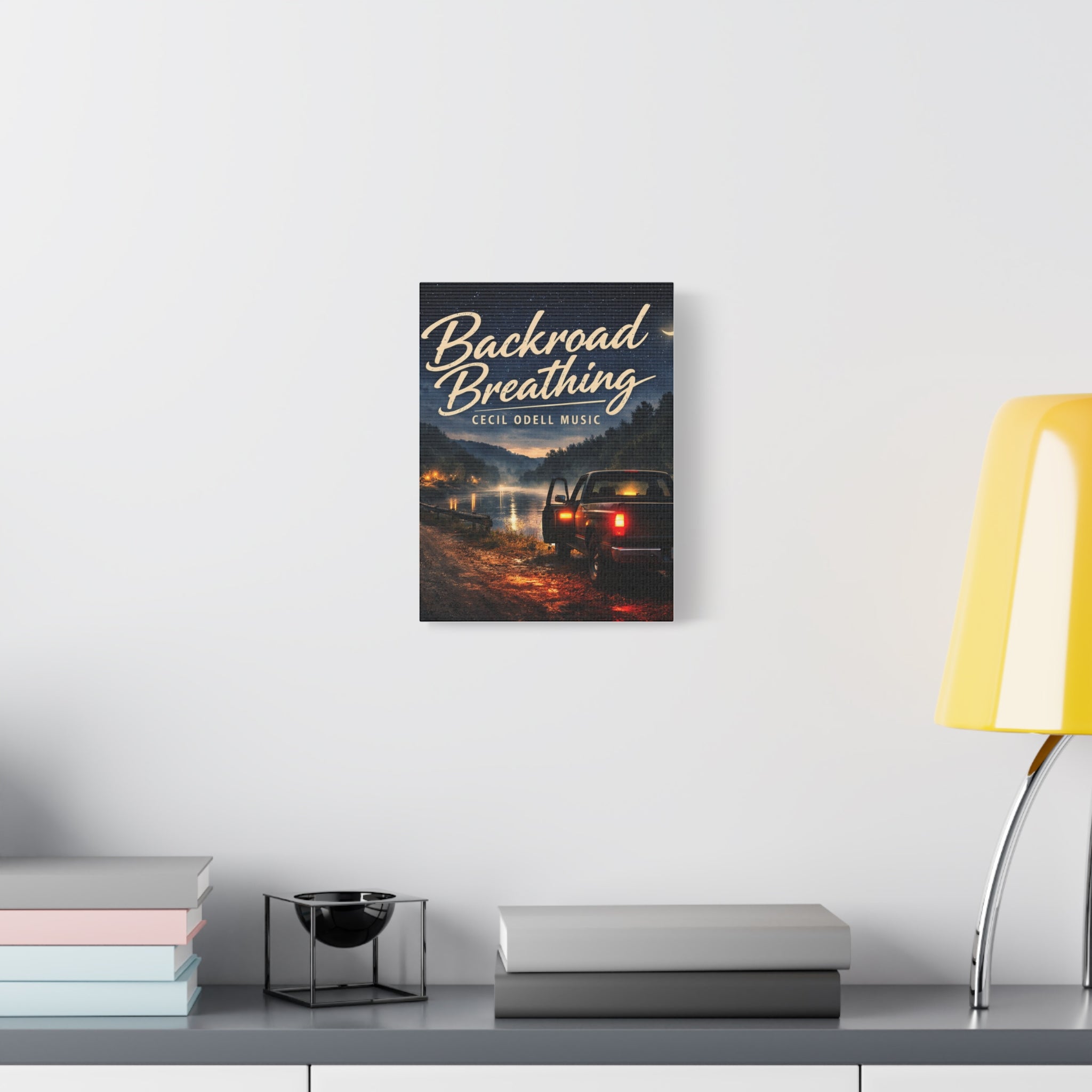 Backroad Breathing Matte Canvas Wall Art: Night Truck Landscape Music Print