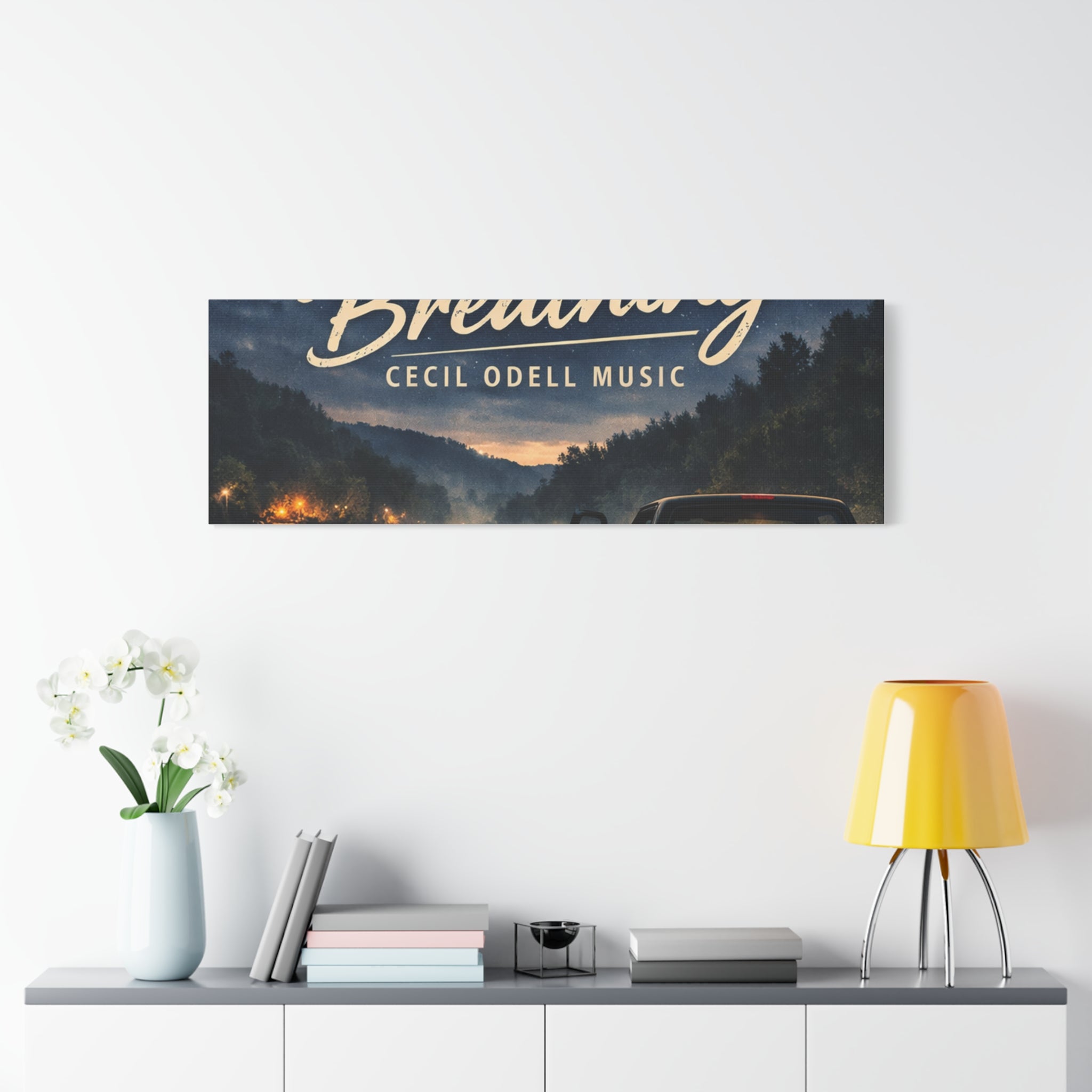 Backroad Breathing Matte Canvas Wall Art: Night Truck Landscape Music Print