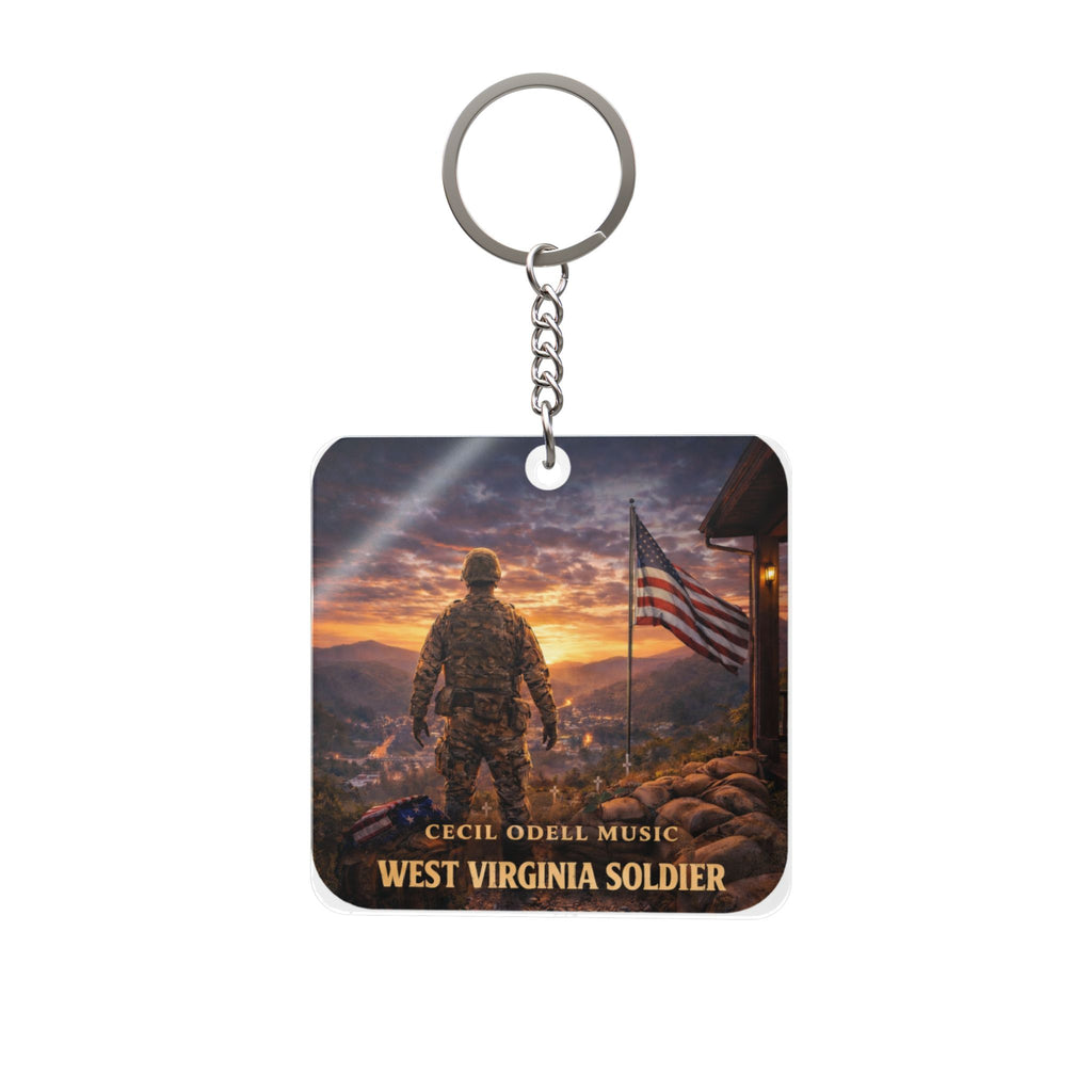 West Virginia Soldier Square Keychain: Patriotic Military Tribute Keyring
