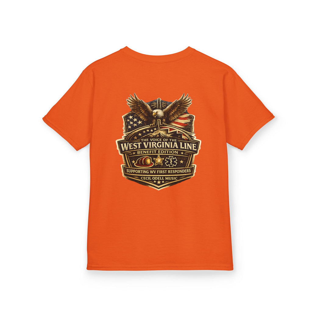 Kids T‑Shirt: Vintage West Virginia Line Badge with Eagle & American Flag