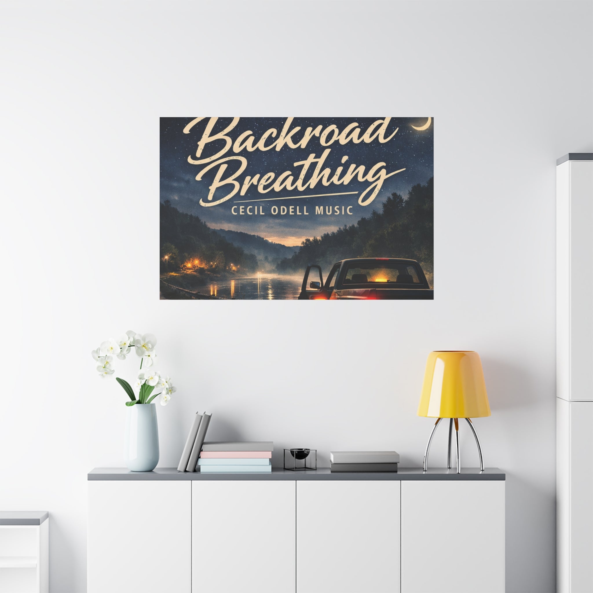 Backroad Breathing Matte Canvas Wall Art: Night Truck Landscape Music Print