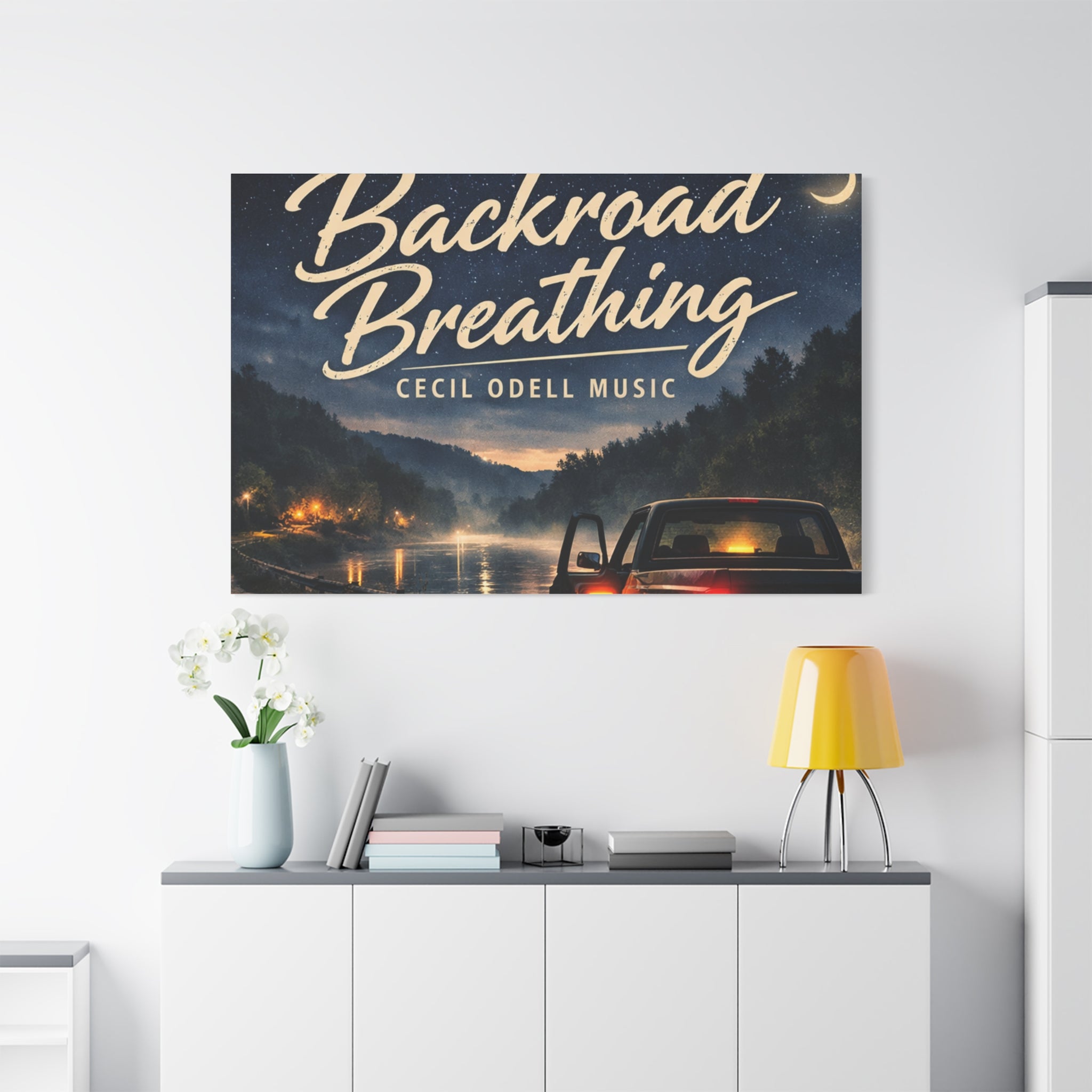 Backroad Breathing Matte Canvas Wall Art: Night Truck Landscape Music Print
