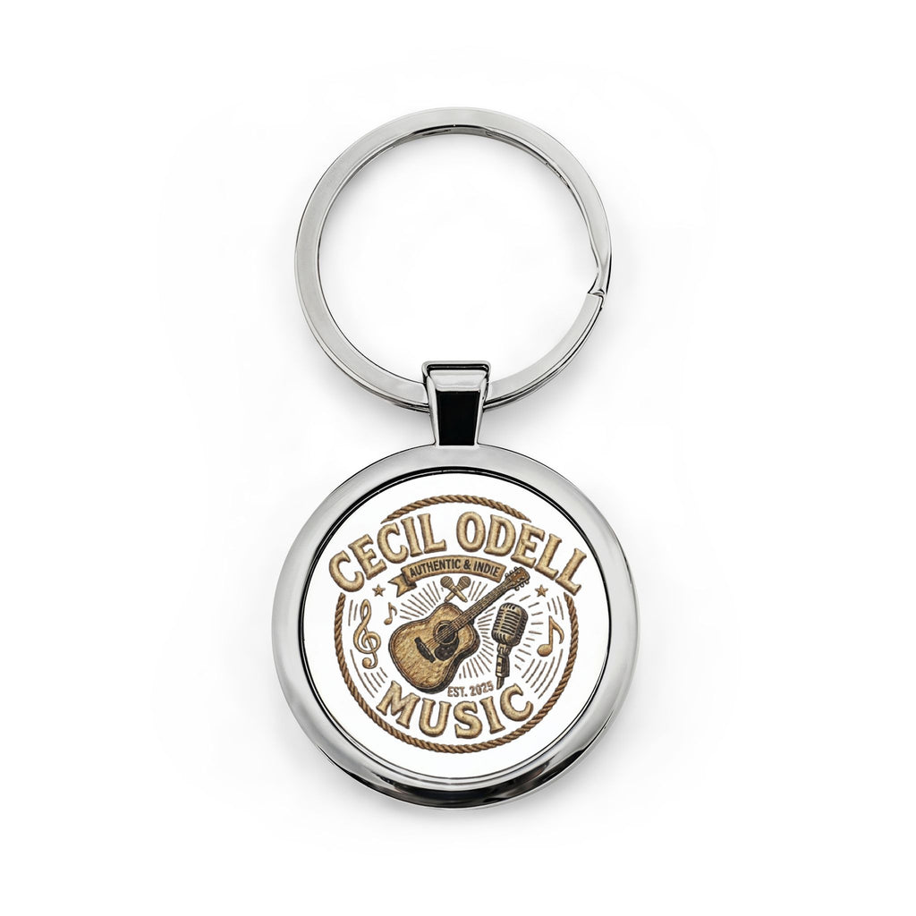 Cecil Odell Music Round Stainless Steel Keychain: Guitar Logo Keepsake