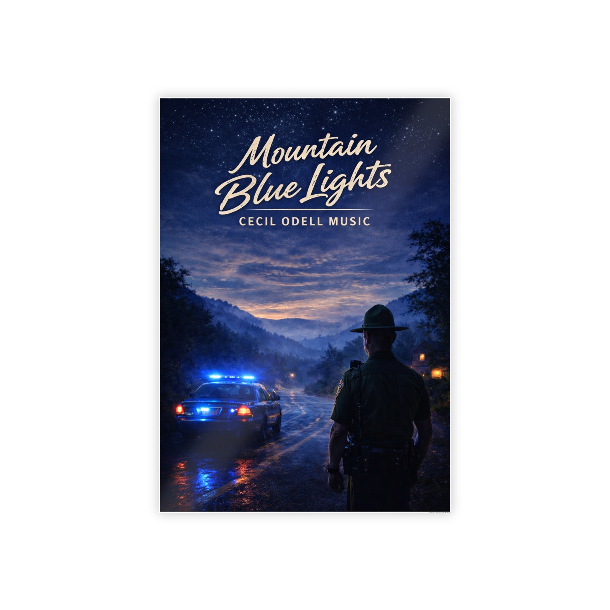 Poster: "Mountain Blue Lights" Movie-Style Gloss Art Print