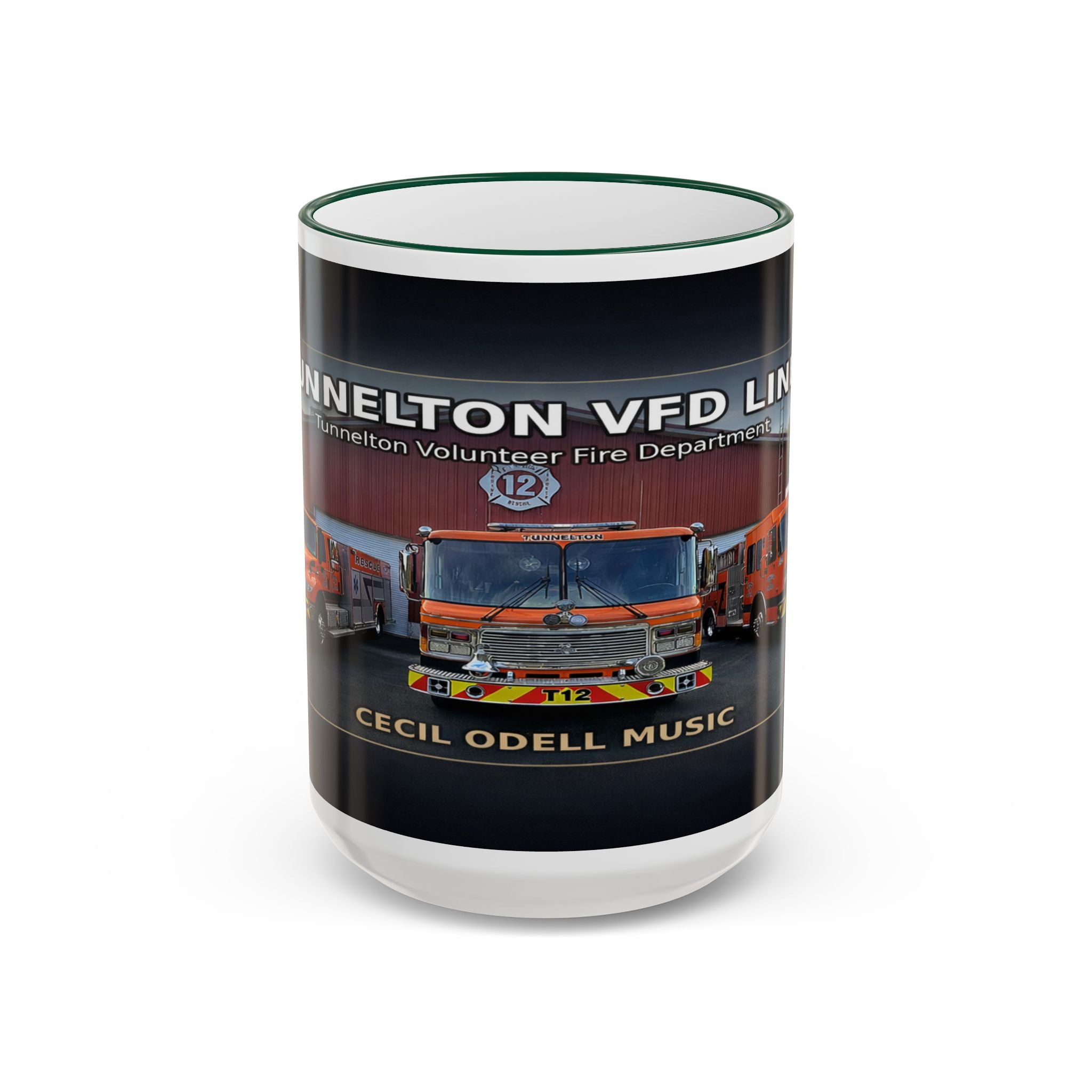 Fire Truck Photo Accent Rim Mug: "Cecil Odell Music" Volunteer Fire Department Tribute (11oz/15oz)