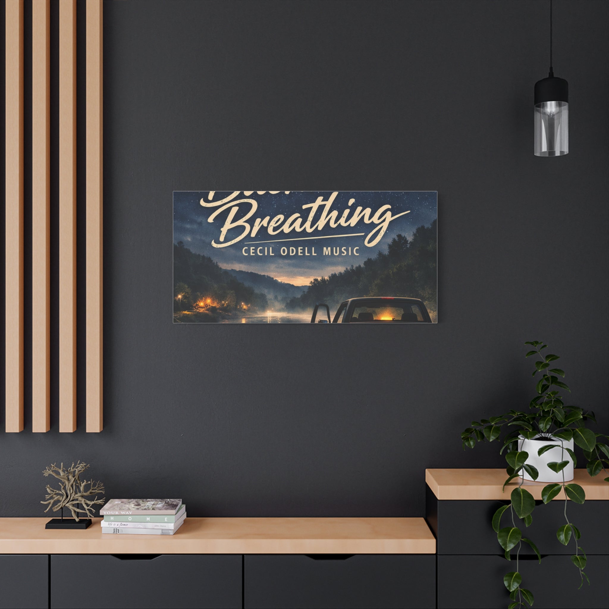 Backroad Breathing Matte Canvas Wall Art: Night Truck Landscape Music Print