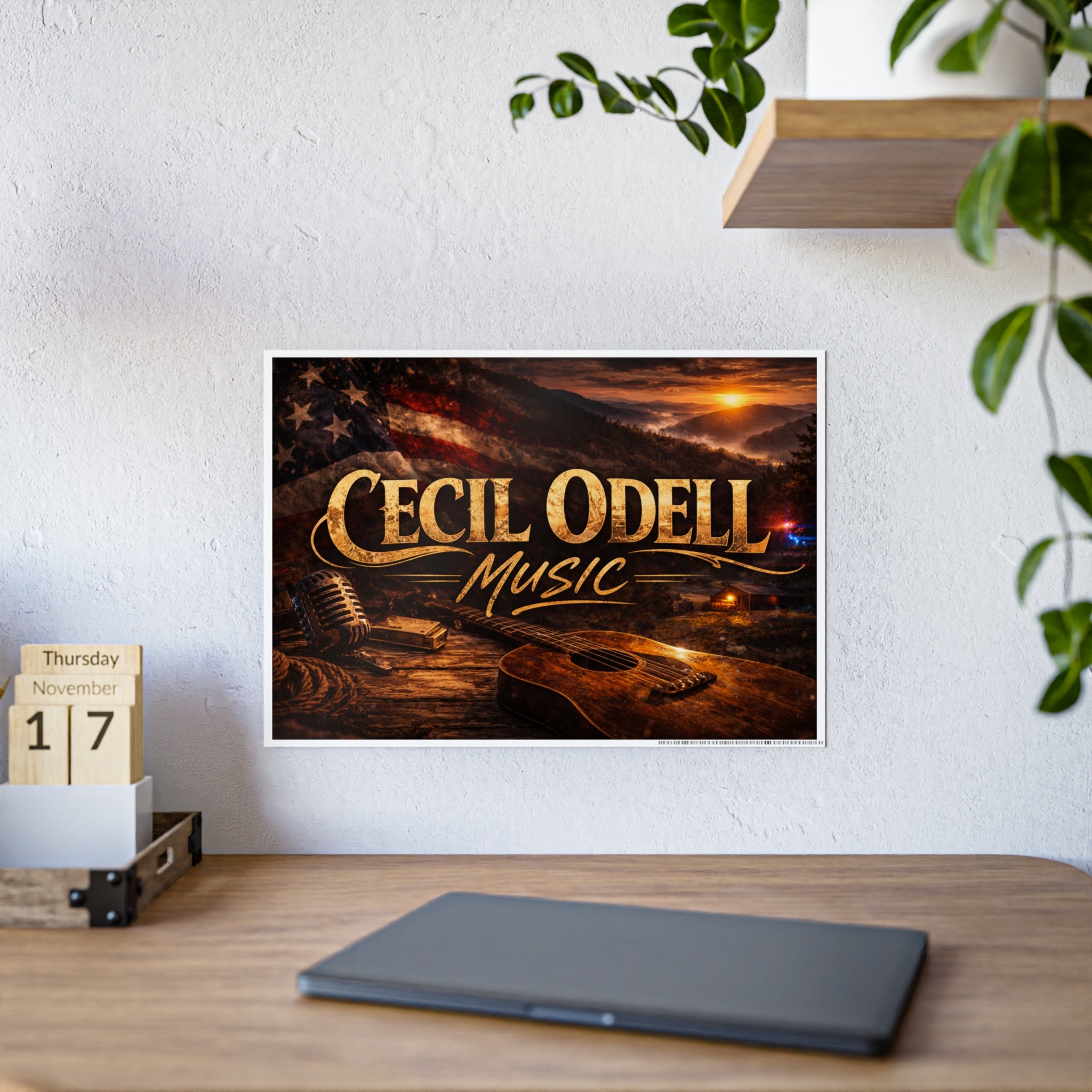 Cecil Odell Music Gloss Poster: Vintage Americana Guitar Wall Art