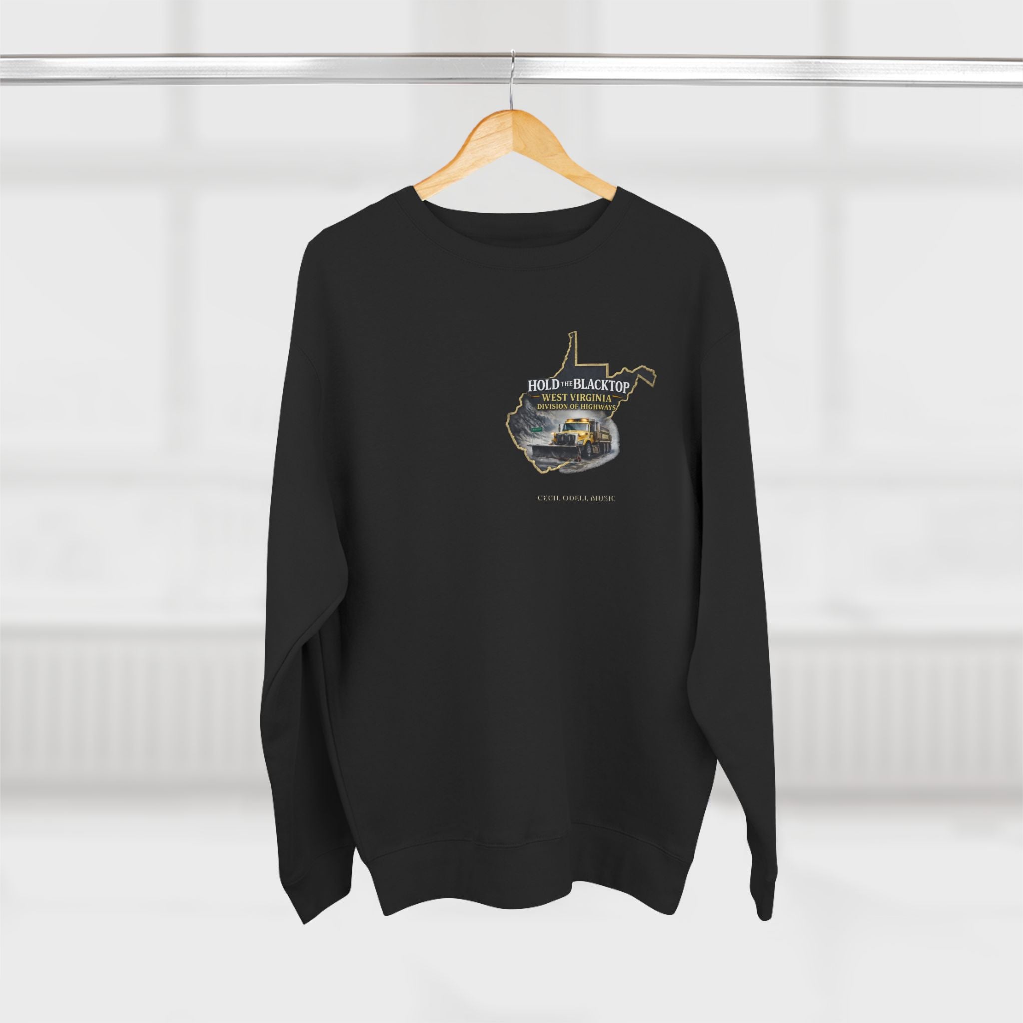 West Virginia Blacktop Crewneck Sweatshirt: 'Hold the Blacktop' State Graphic