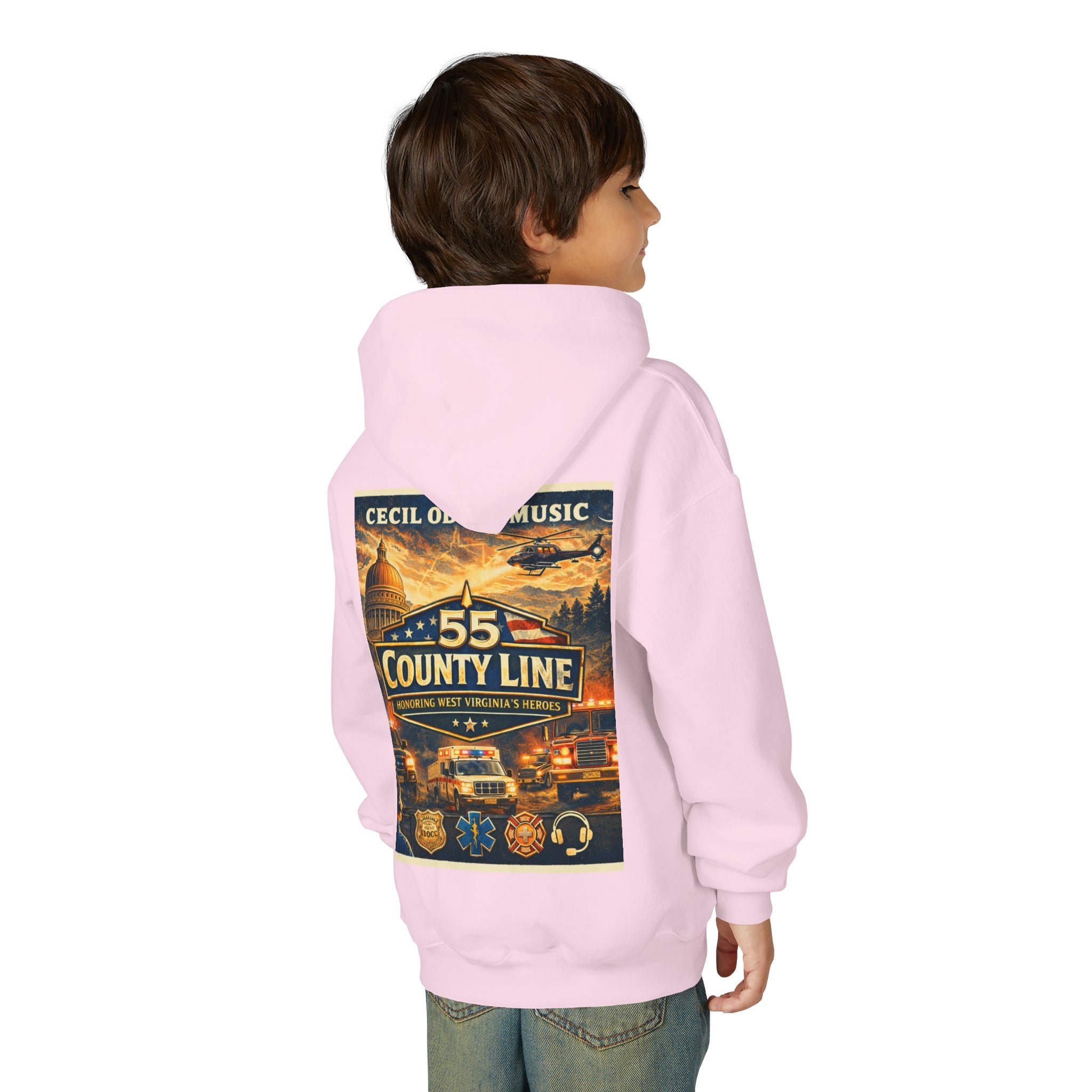Youth Hoodie - '55 County Line' West Virginia Line Music Graphic Pullover